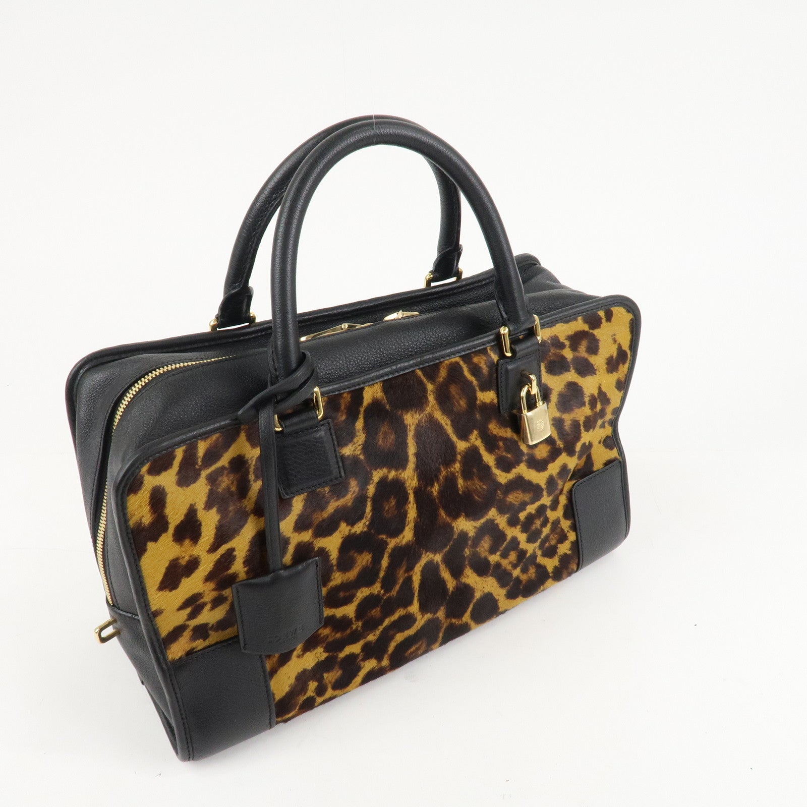 LOEWE Unborn Calf Leather Amasona 36 Hand Bag Brown Black Used