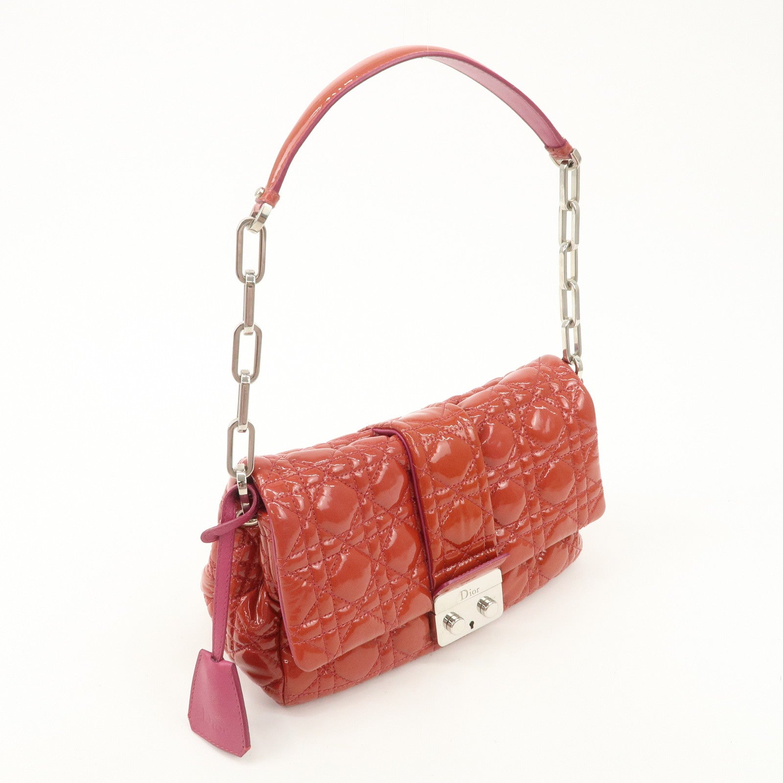 Christian Dior Cannage Patent Leather Chain Shoulder Bag Used