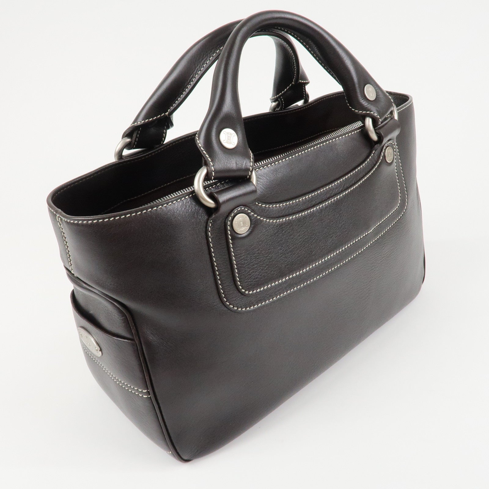 CELINE Leather Boogie Bag Hand Bag Tote Bag Dark Brown Used
