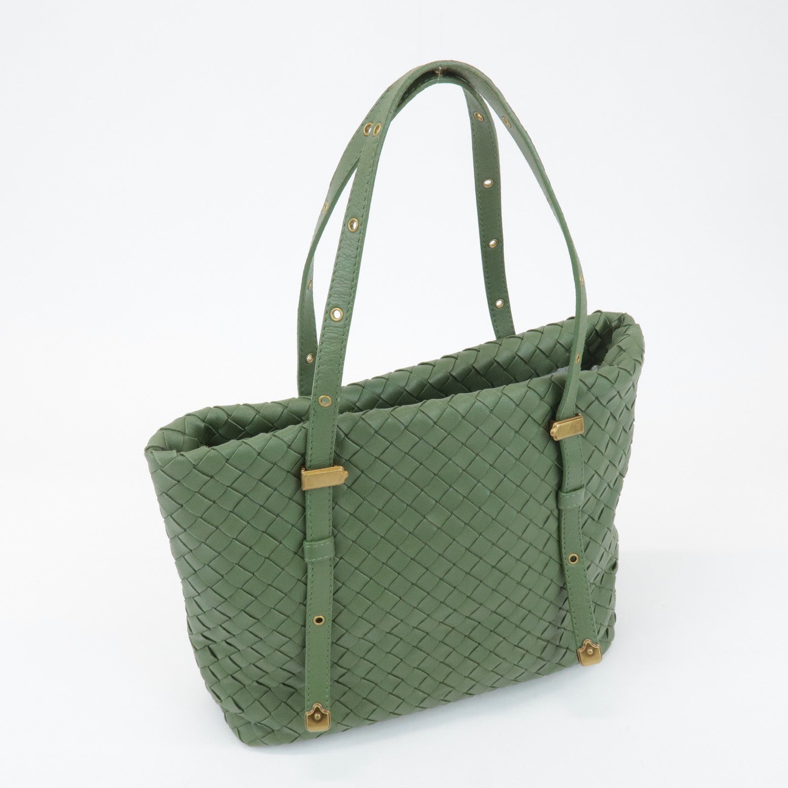 BOTTEGA VENETA Intrecciato Leather Tote Shoulder Bag Green 162937 Used