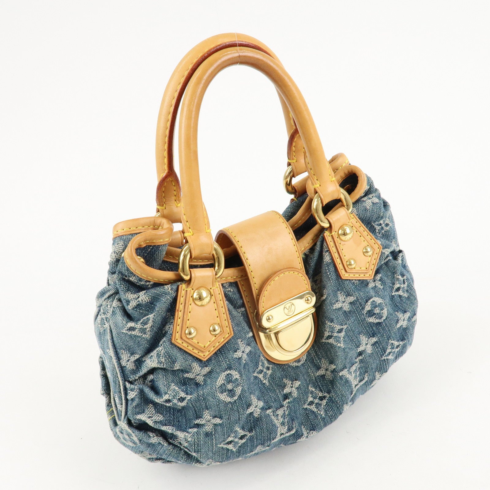 Louis Vuitton Monogram Denim Pleaty Hand Bag Blue M95020 Used
