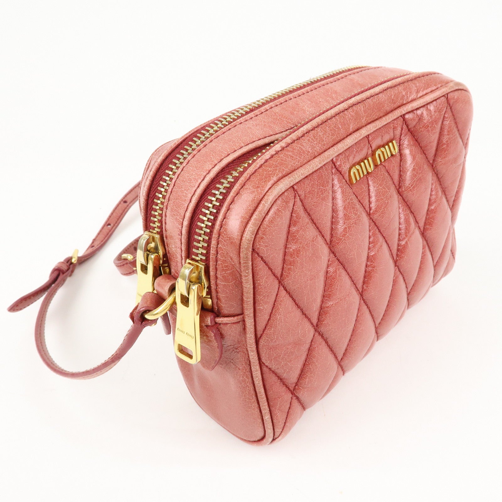 MIU MIU Leather Shoulder Bag Crossbodyb Bag Pink 5BH543 Used