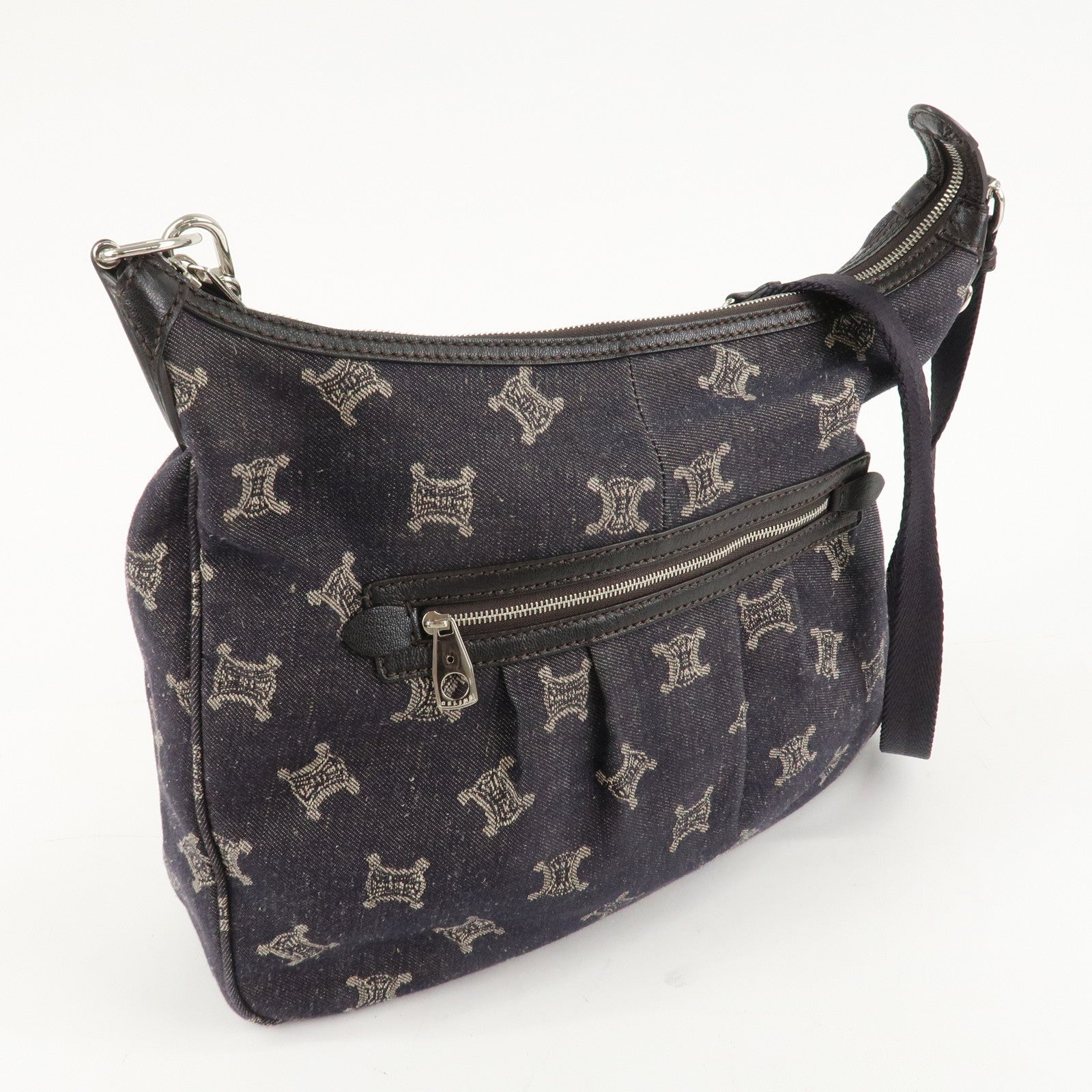 CELINE Macadam Denim Leather Shoulder Bag Crossbody Bag Navy Used