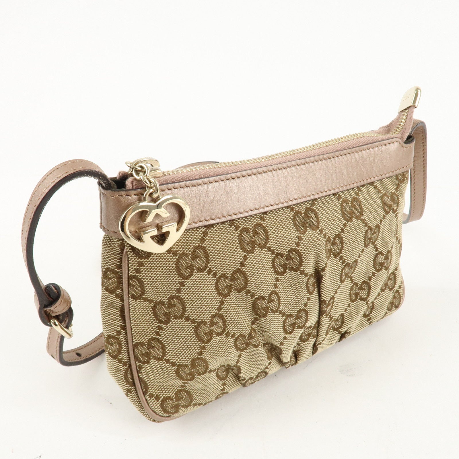 GUCCI Lovely GG Canvas Leather Shoulder Bag Beige Pink 256899 Used