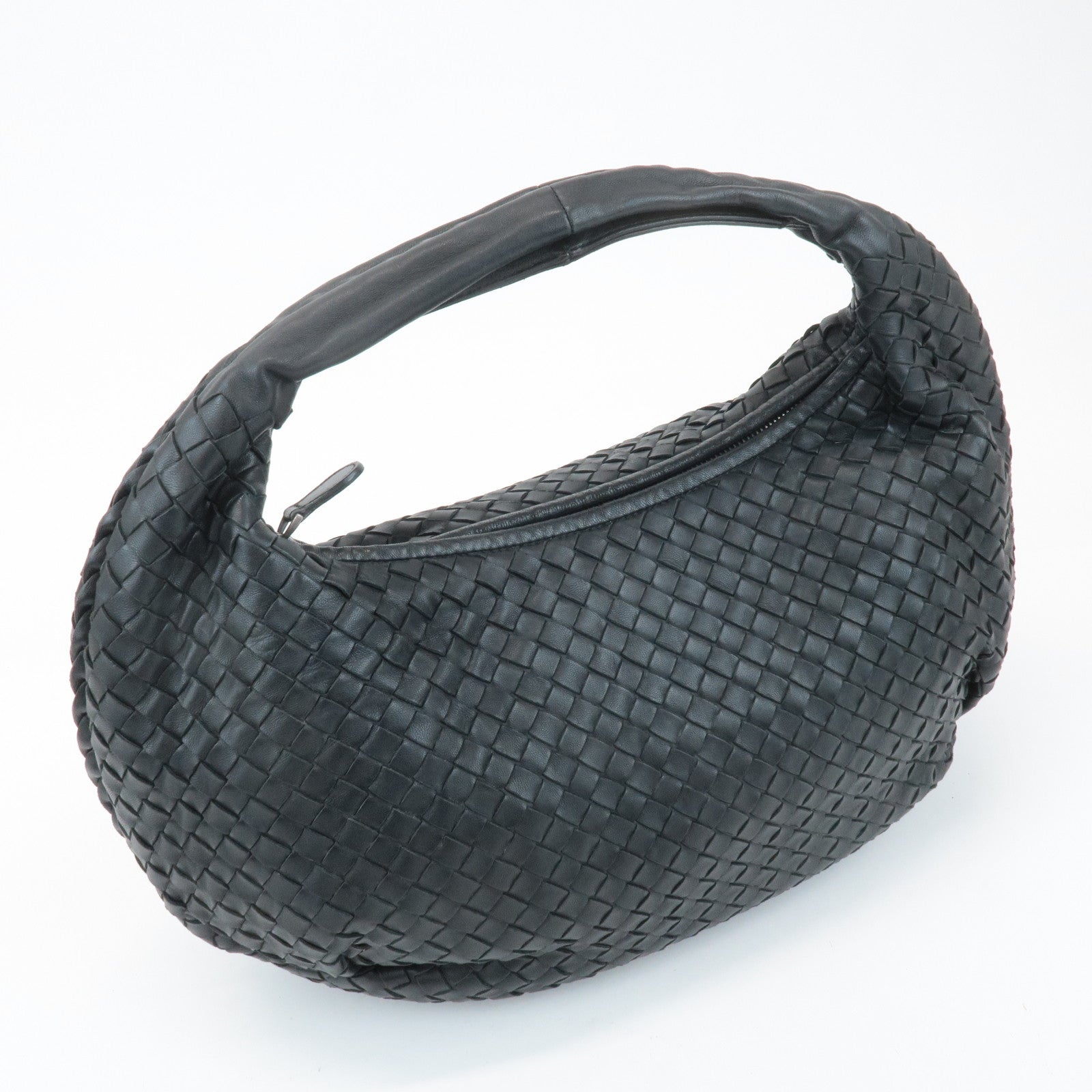 BOTTEGA VENETA Intrecciato Leather Shoulder Bag Black 232499 Used