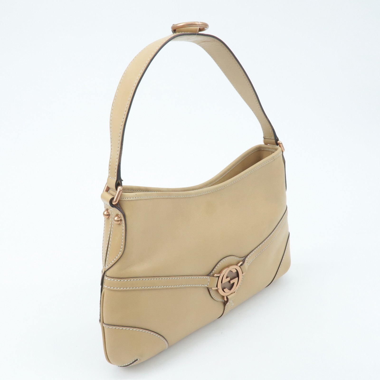 GUCCI Interlocking G Leather Shoulder Bag Beige 114877 Used