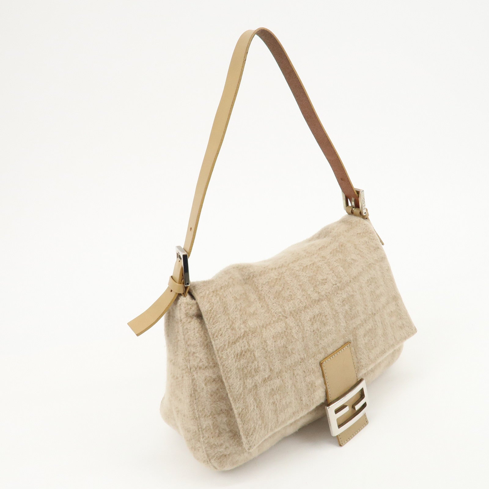 FENDI Mamma Baguette Zucca Wool Leather Shoulder Bag 26325 Used