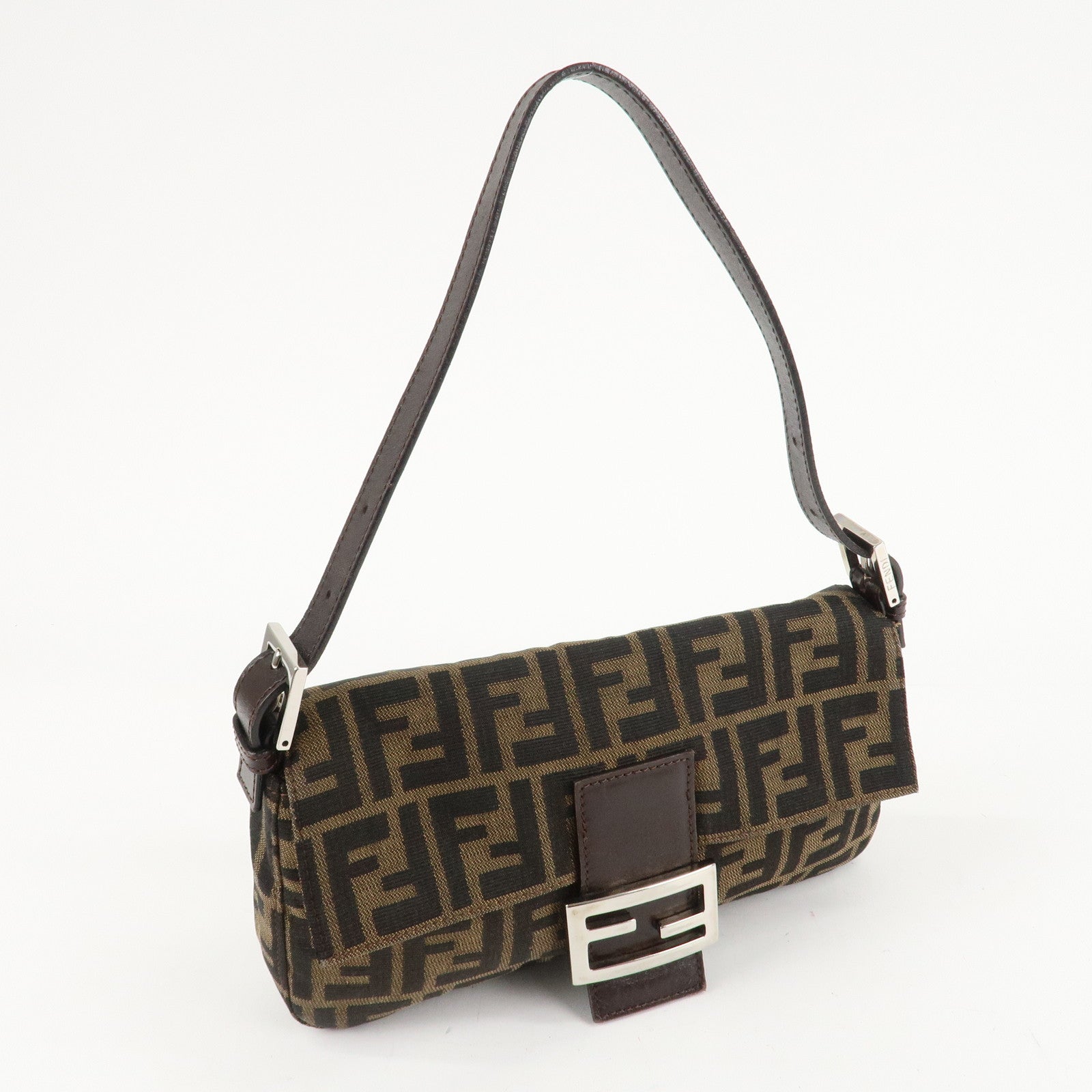 FENDI Mamma Baguette Canvas Shoulder Bag Brown Black 26424 Used