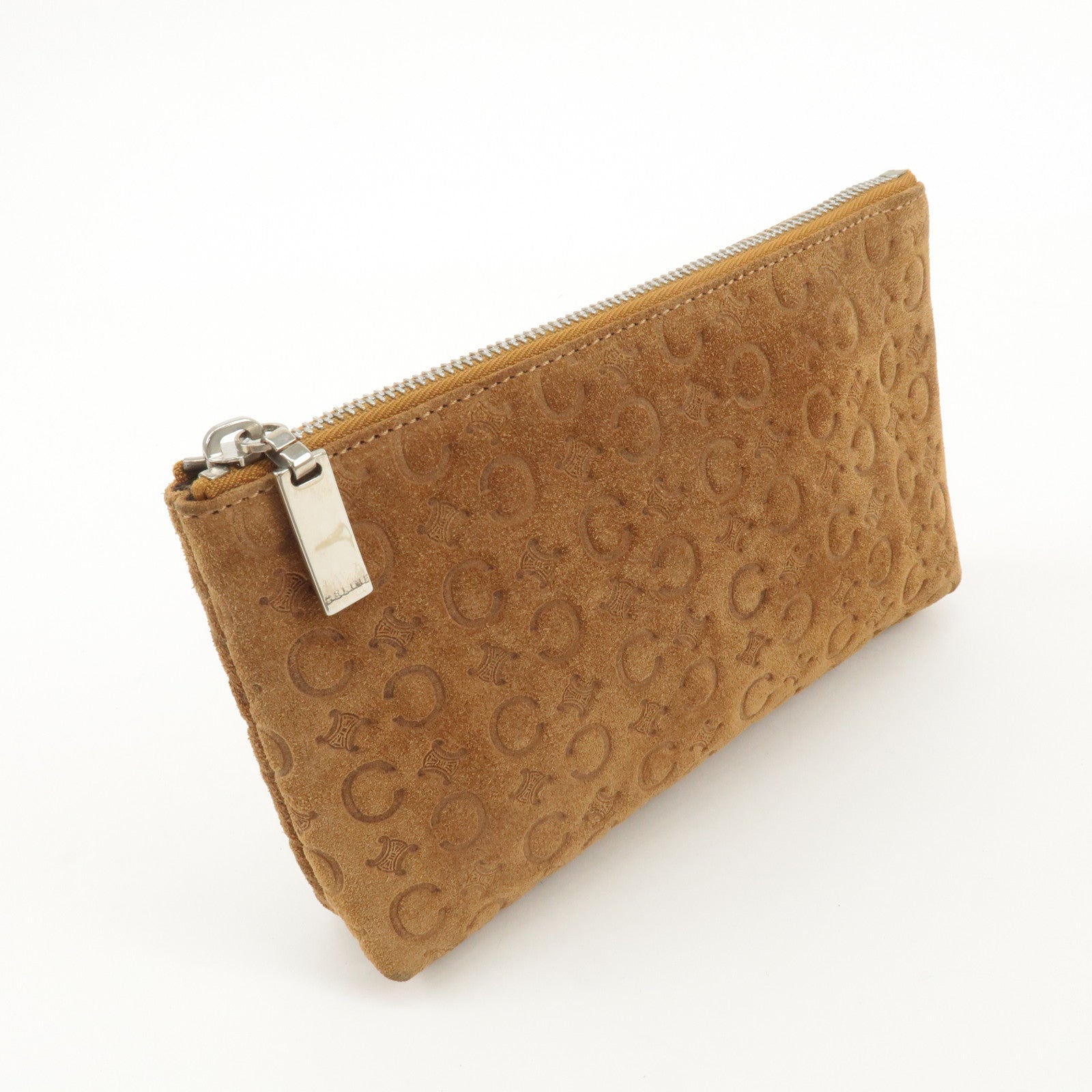 CELINE C Macadam Suede Pouch Cosmetic Pouch Brown Used