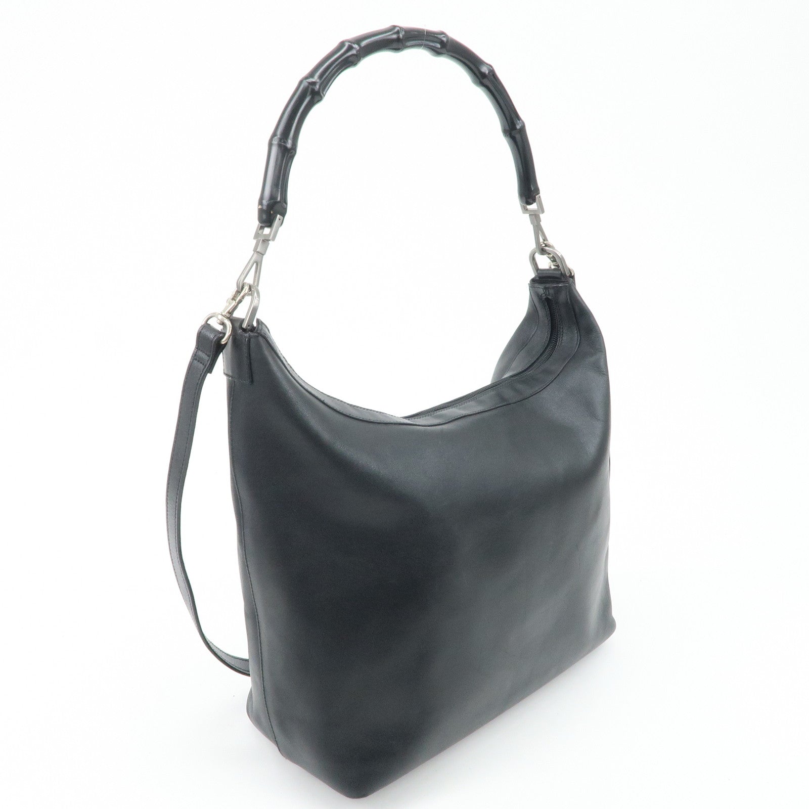 GUCCI Bamboo Leather 2Way Shoulder Bag Black 000.0833 Used
