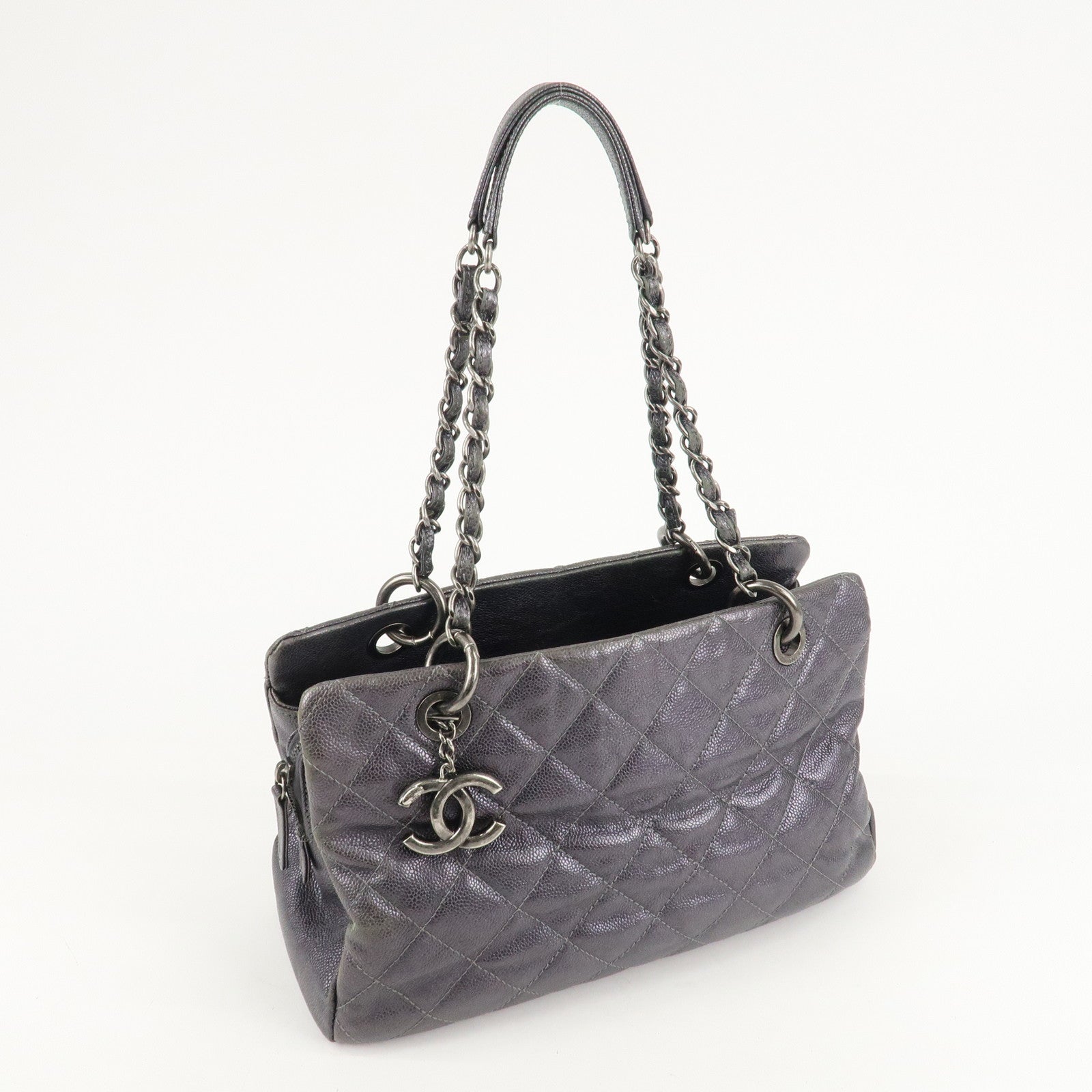 CHANEL Matelasse COCO Mark Leather Chain Tote Bag Shoulder Bag Used