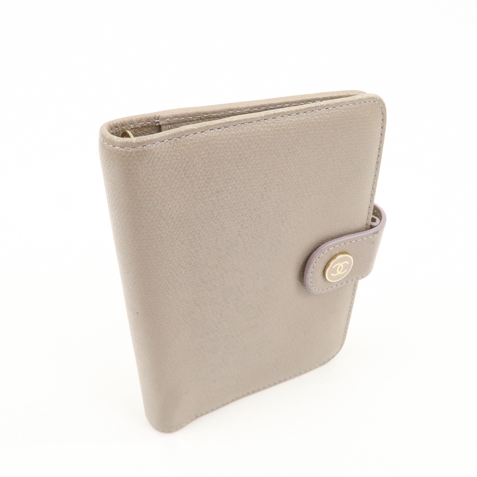 CHANEL COCO Button Leather Agenda Cover Gray Used
