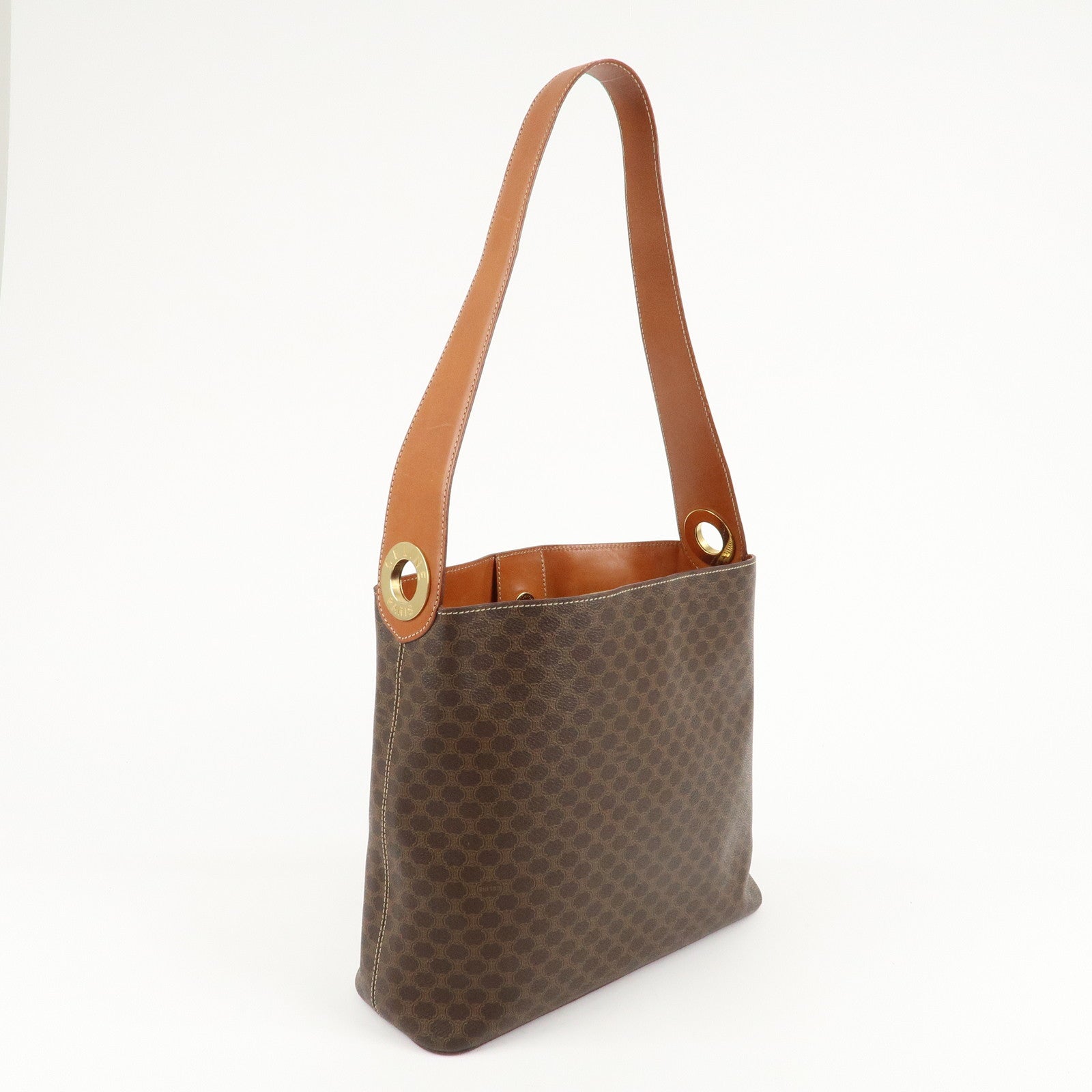 CELINE Macadam PVC Leather Shoulder Bag Hand Bag Brown Used