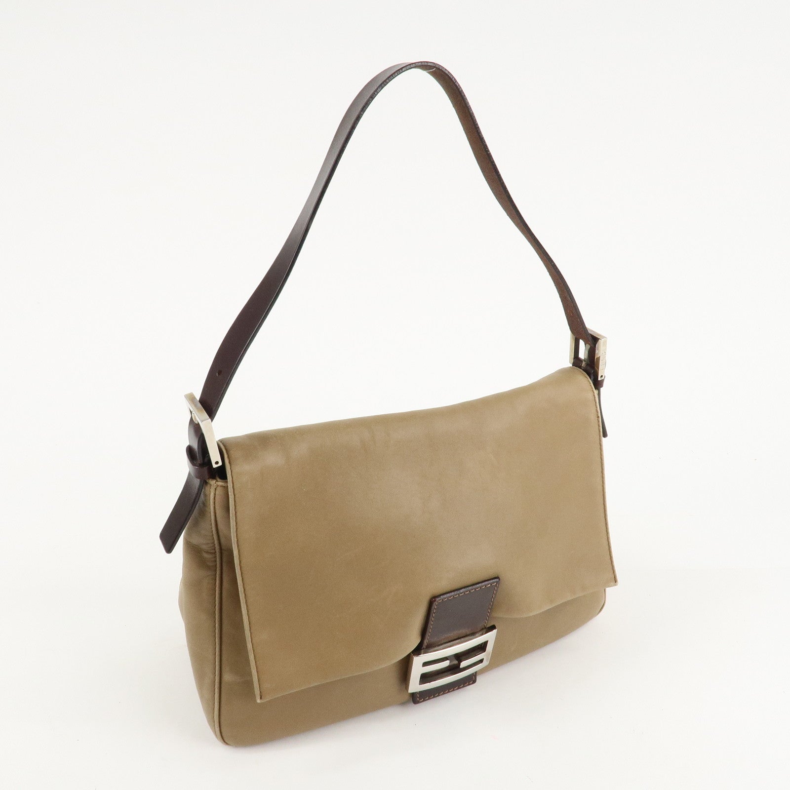 FENDI Mamma Baguette Leather Shoulder Bag Hand Bag Beige Used