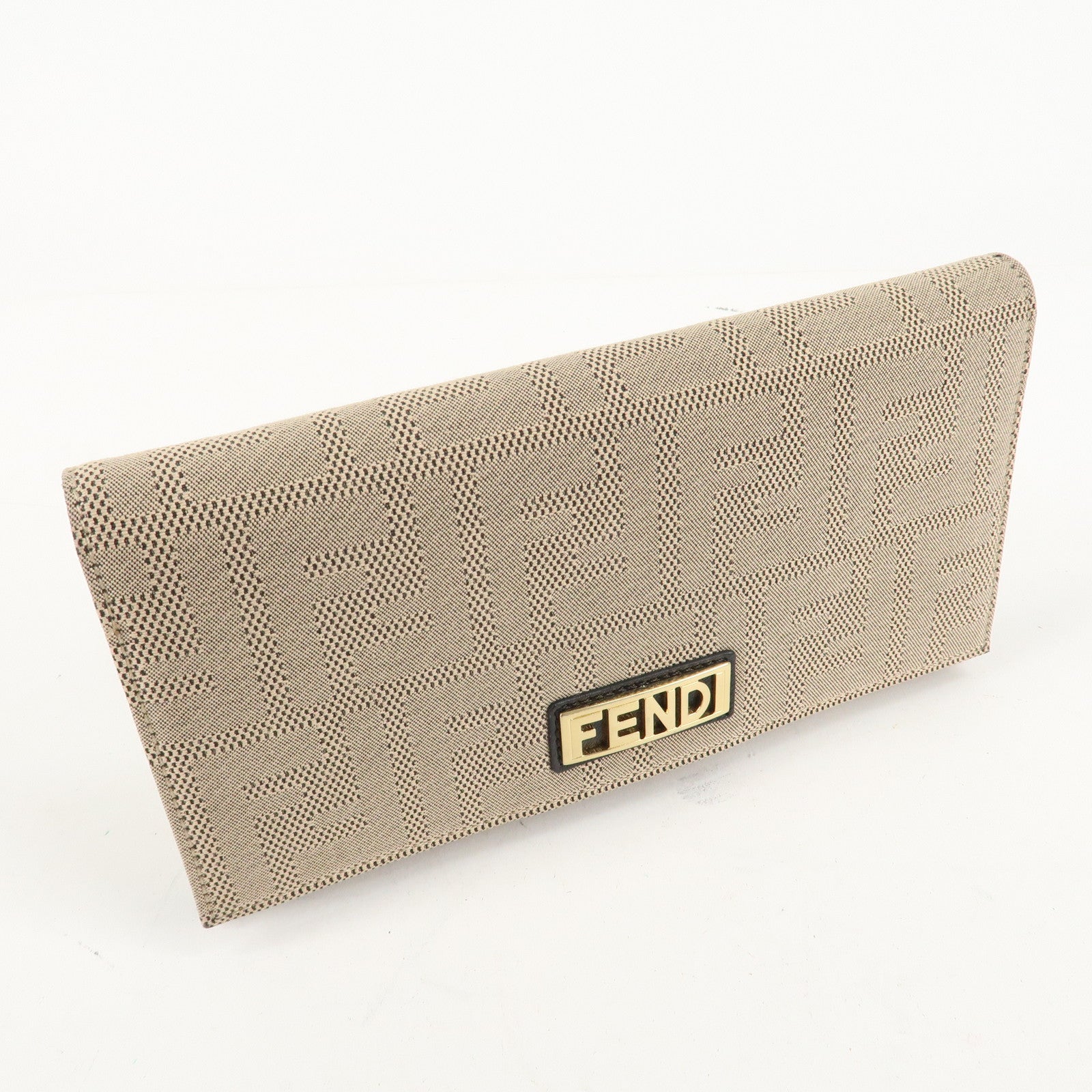 FENDI Zucca Print Canvas Leather Long Wallet Brown 8M0000 Used