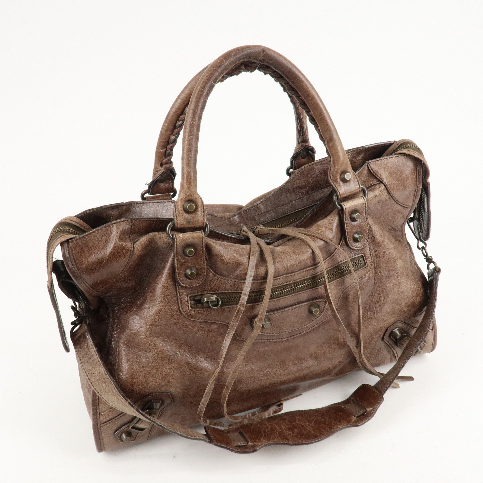 BALENCIAGA The City Leather 2Way Hand Bag Brown 115748 Used