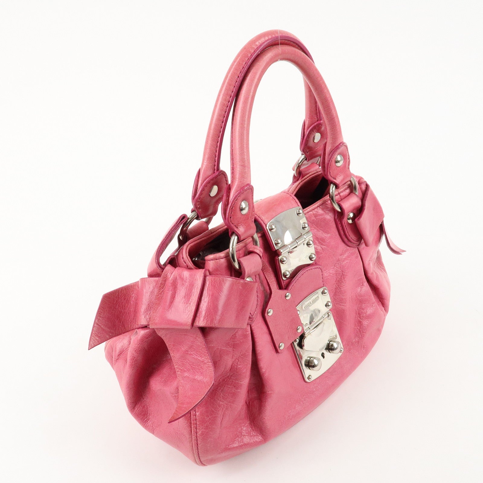 MIU MIU Leather 2Way Bag Hand Bag Ribbon Alamoana2011 09/60 Used