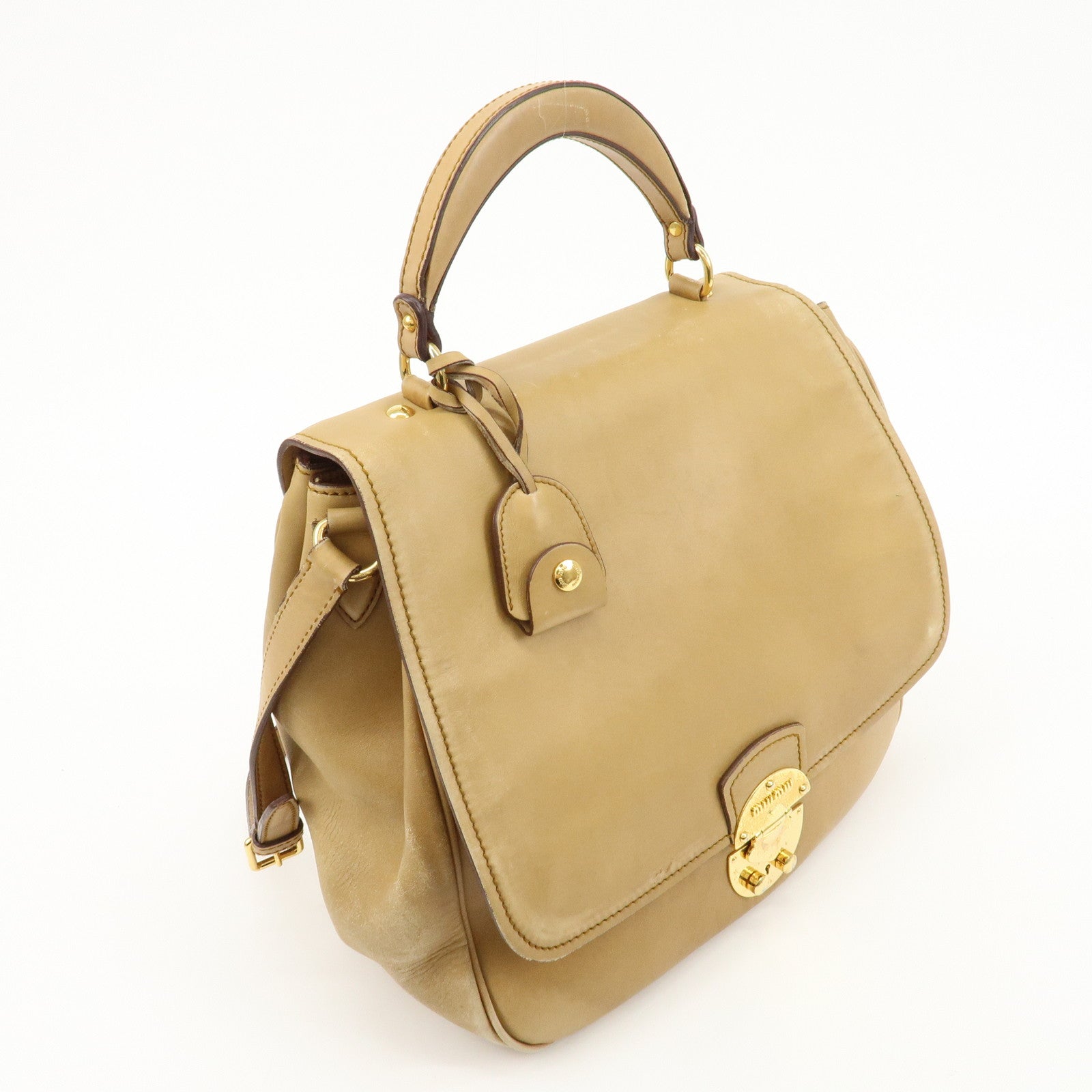 MIU MIU Leather 2Way Shoulder Bag Hand Bag Beige Used
