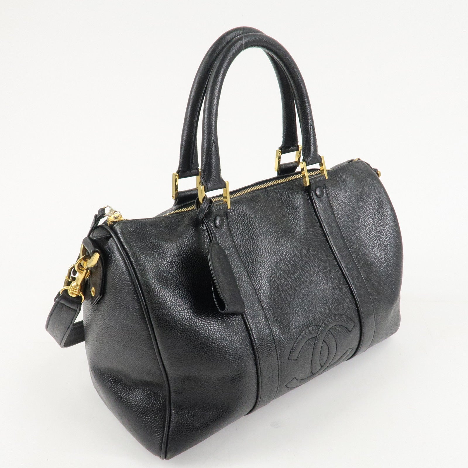 CHANEL Caviar Skin 2Way Boston Bag Hand Bag Black Used