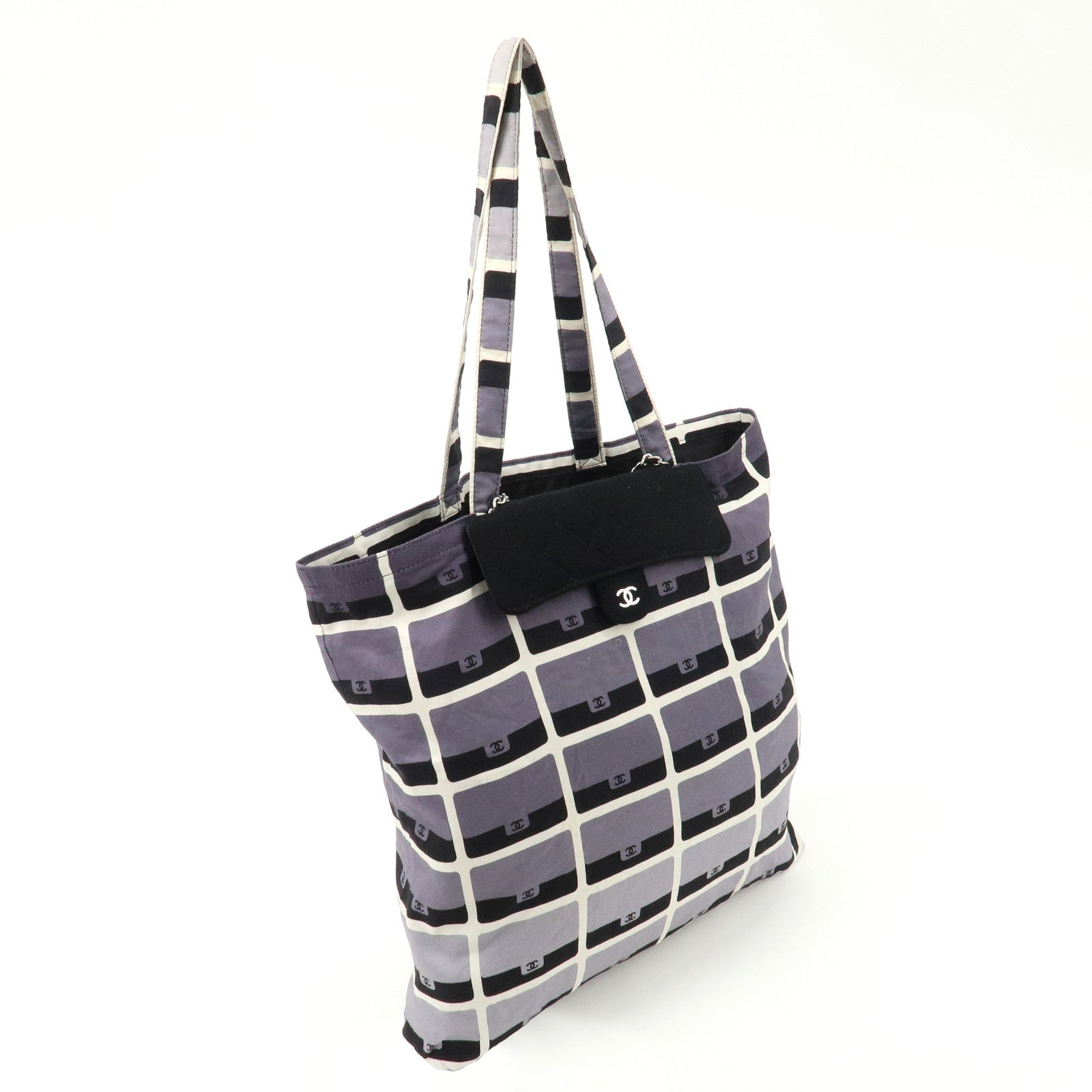 CHANEL Matelasse Cotton Jersey Lambskin Chain Shoulder Bag Eco Bag Used