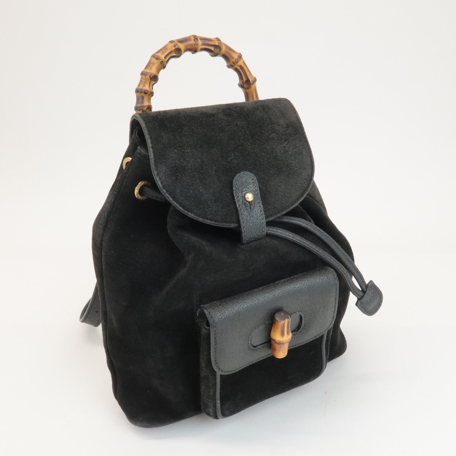 GUCCI Bamboo Suede Leather Mini Back Pack Black 00.2034.0030 Used