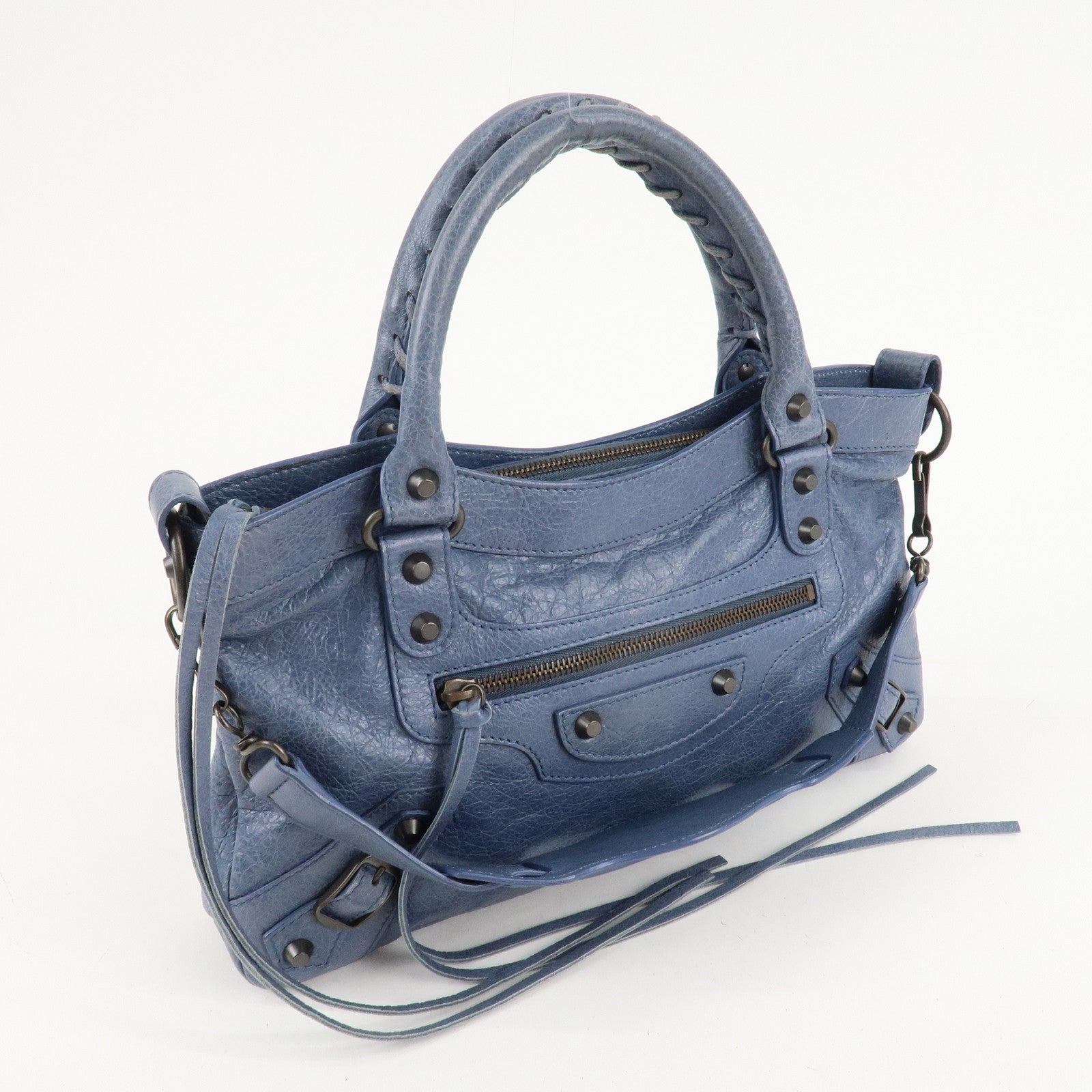 BALENCIAGA The First Leather 2Way Bag Hand Bag Blue Used