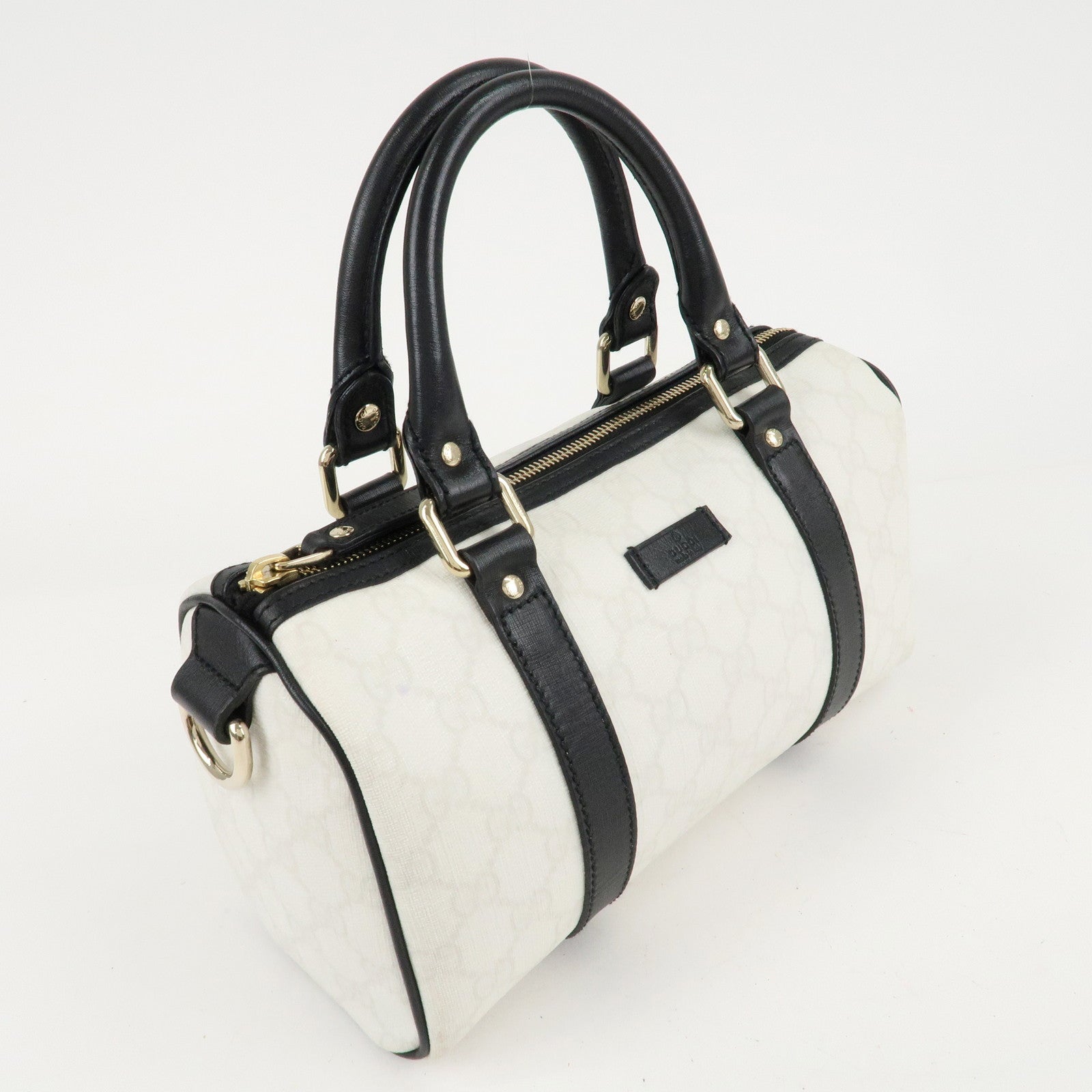 GUCCI GG Supreme Patent Leather Mini Boston Bag Ivory Black 193604 Used
