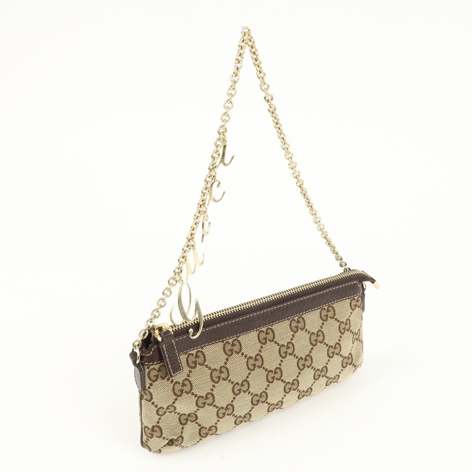 GUCCI GG Canvas Leather Chain Hand Bag 170050 205027 Brown Used