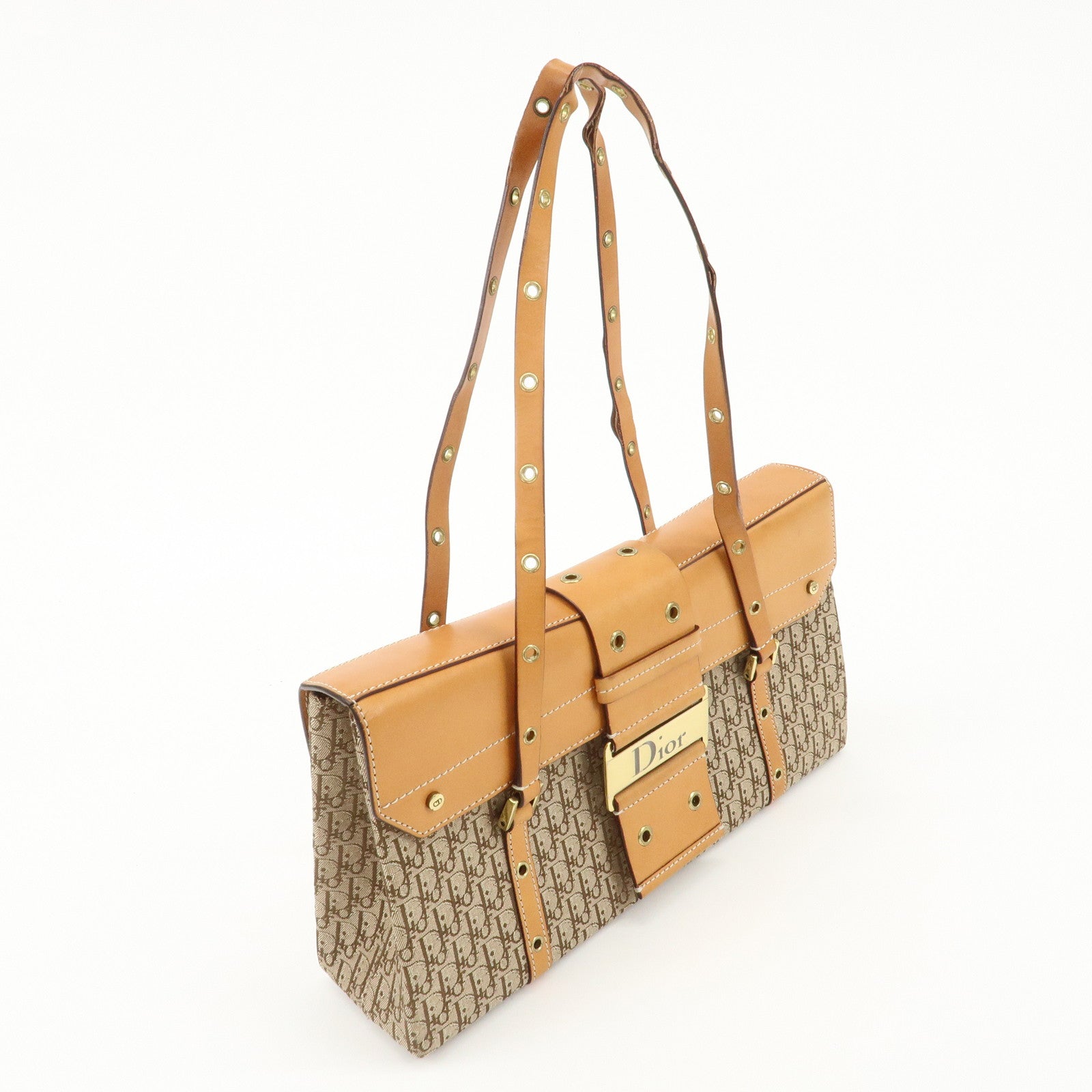 Christian Dior Trotter Street Chic Canvas Leather Shoulder Bag Used