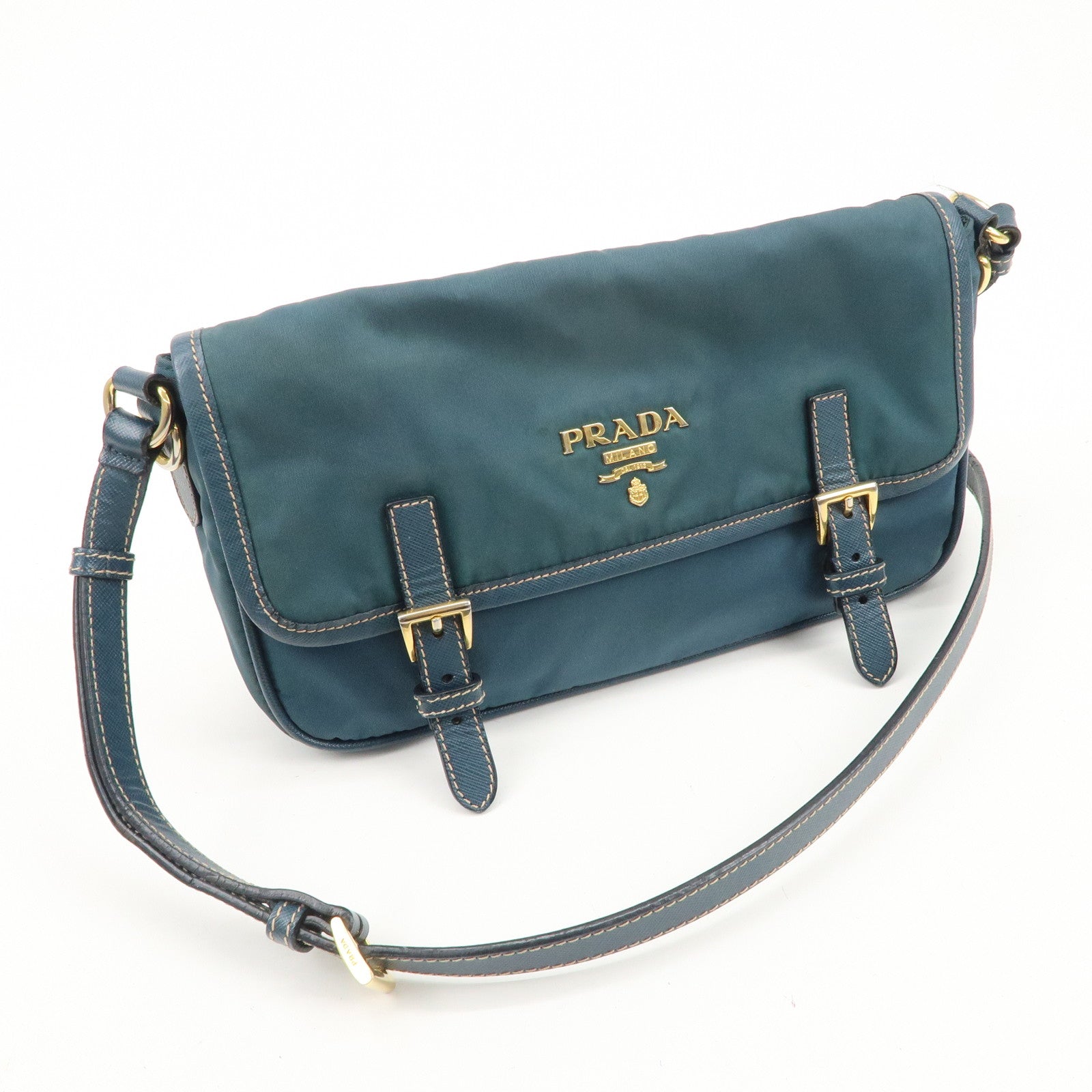 PRADA Nylon Leather Shoulder Bag Crossbody Bag Green BT0772 Used