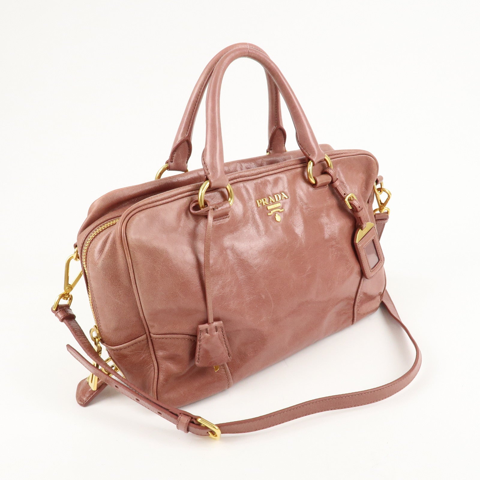 PRADA Leather 2Way Hand Bag Shoulder Bag Pink BL0821 Used