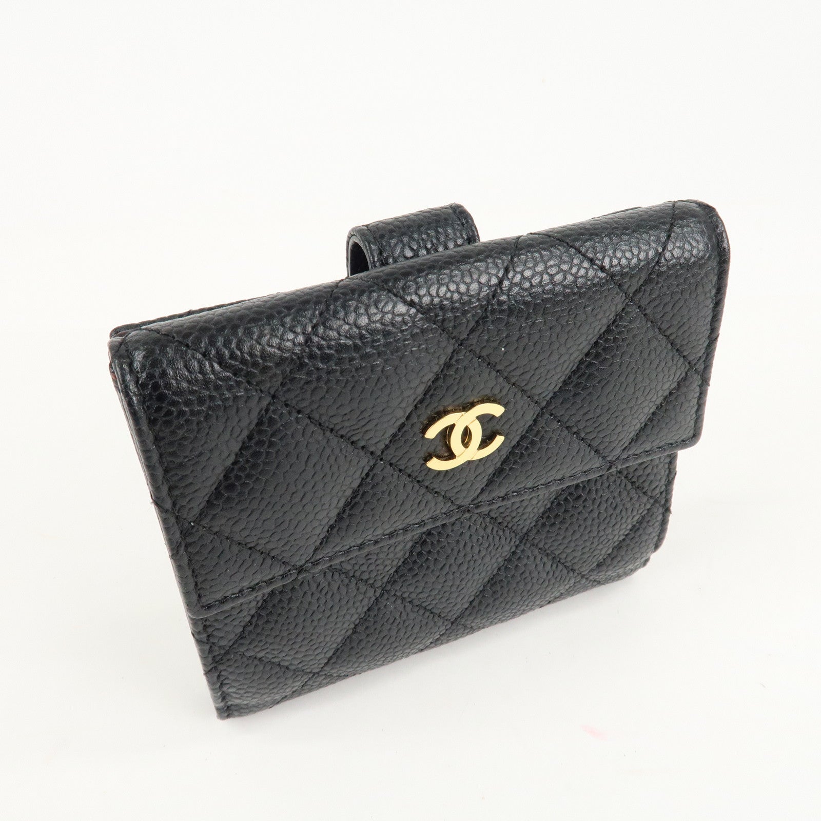 CHANEL Matelasse Cavier Skin W Hook Wallet Black A48980 Used