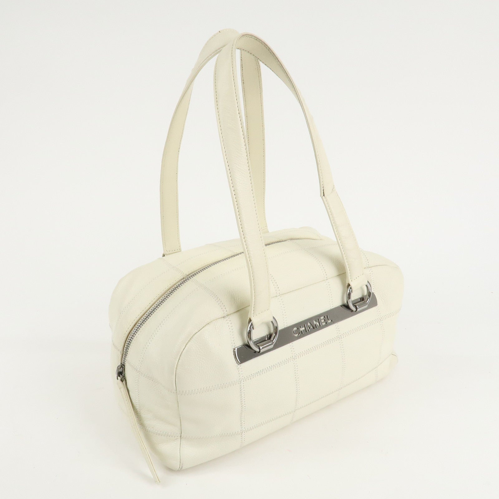 CHANEL Chocolate Bar Caviar Skin Mini Boston Bag Black A26135 Used