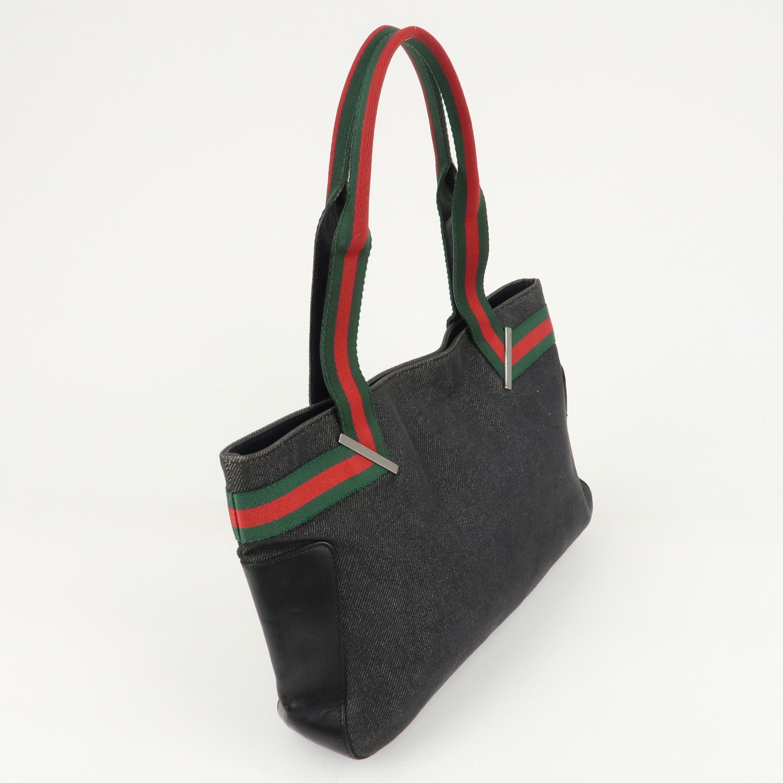 GUCCI Sherry Denim Leather Hand Bag Blue 73983 Used