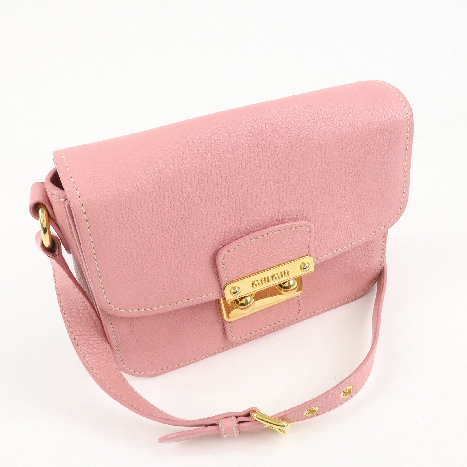 MIU MIU Leather Shoulder Bag Pink RTC460 Used