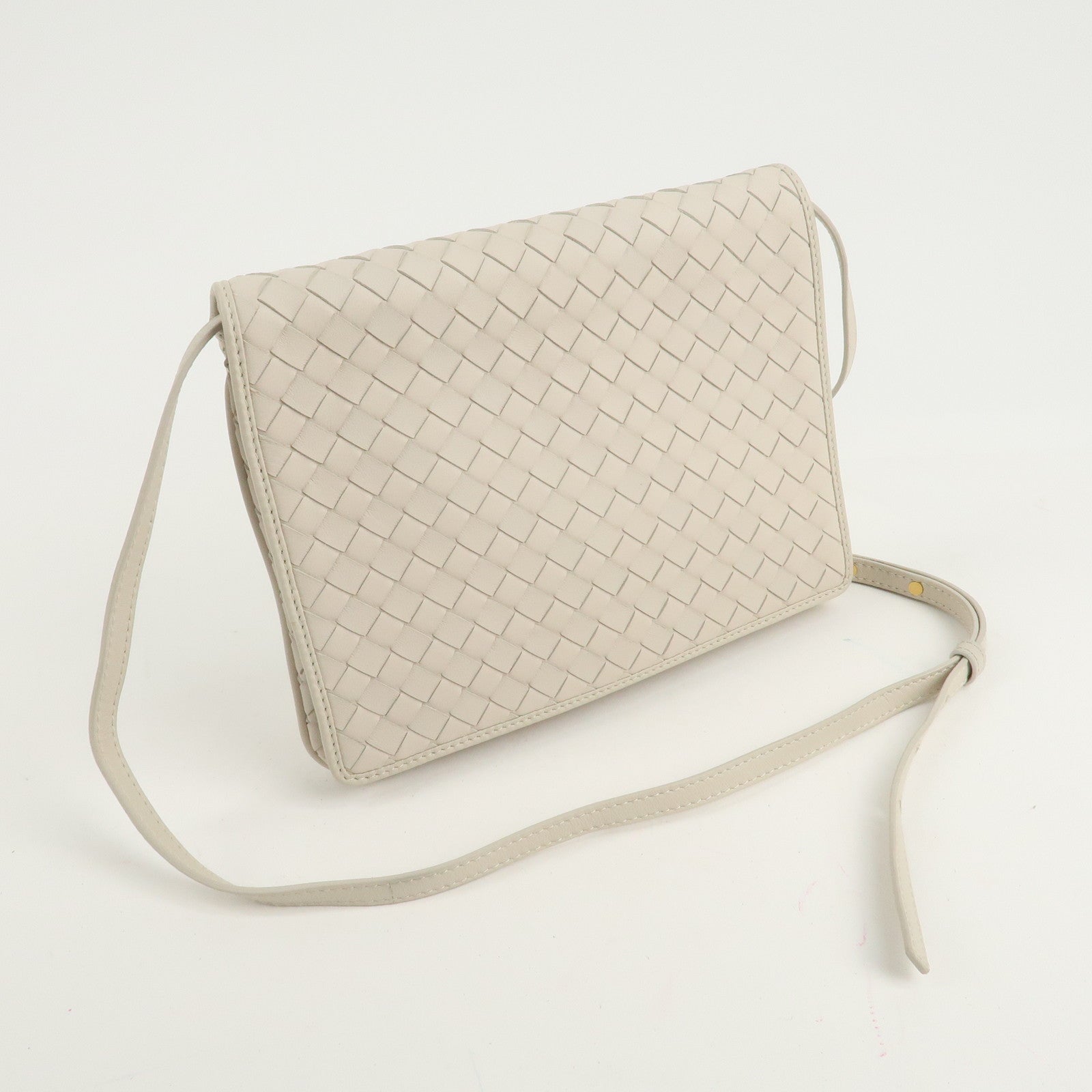 BOTTEGA VENETA Intrecciato Leather Shoulder Bag Ivory Used