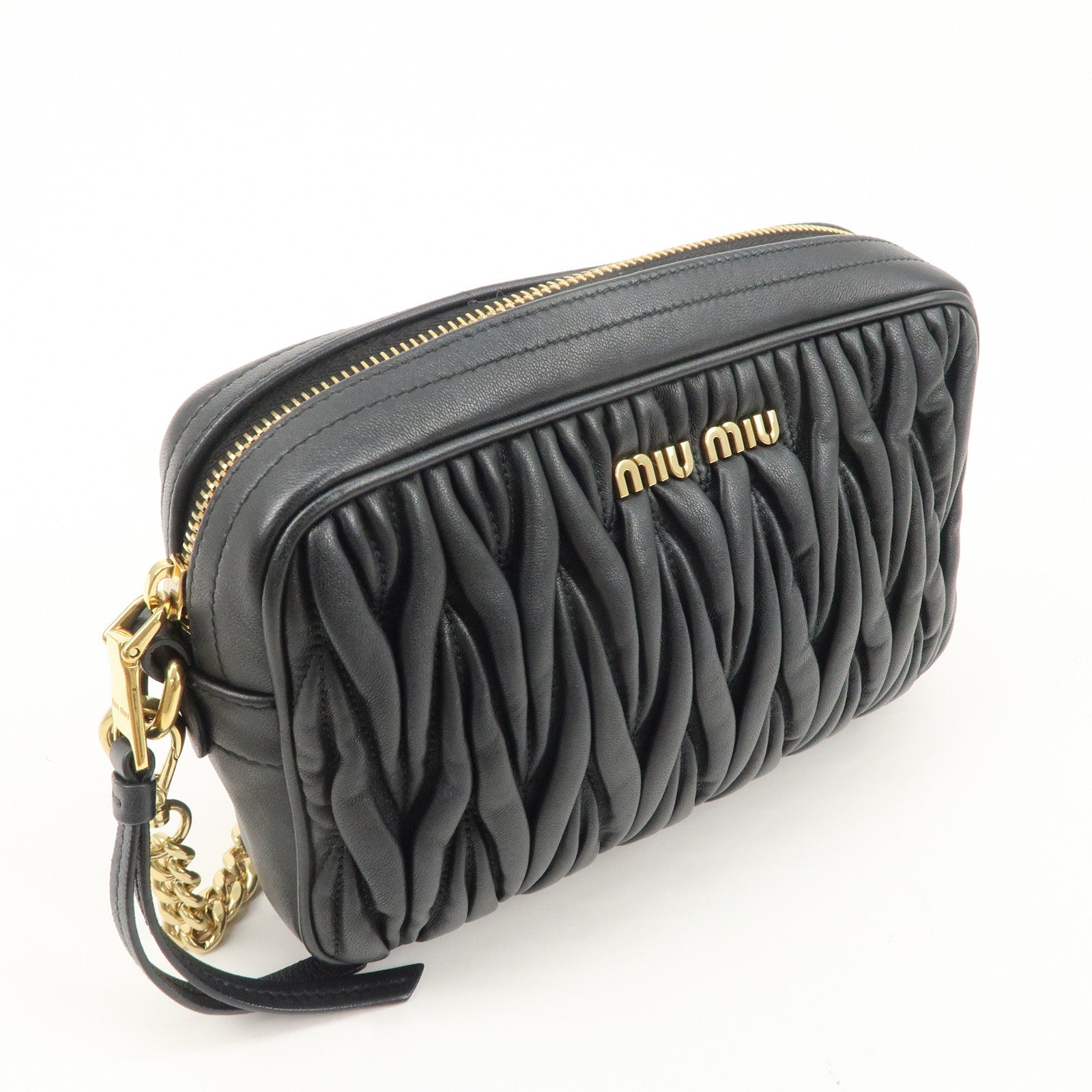 MIU MIU Matelasse Leather Chain Shoulder Bag Crossbody Bag Black Used