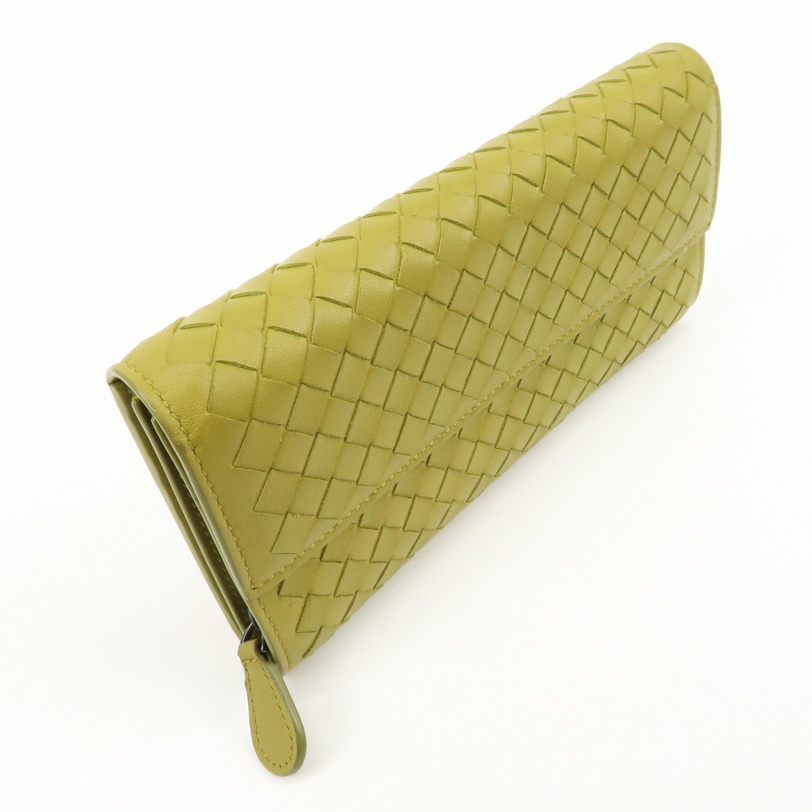 BOTTEGA VENETA Intrecciato Leather Bi-fold Long Wallet Yellow Used