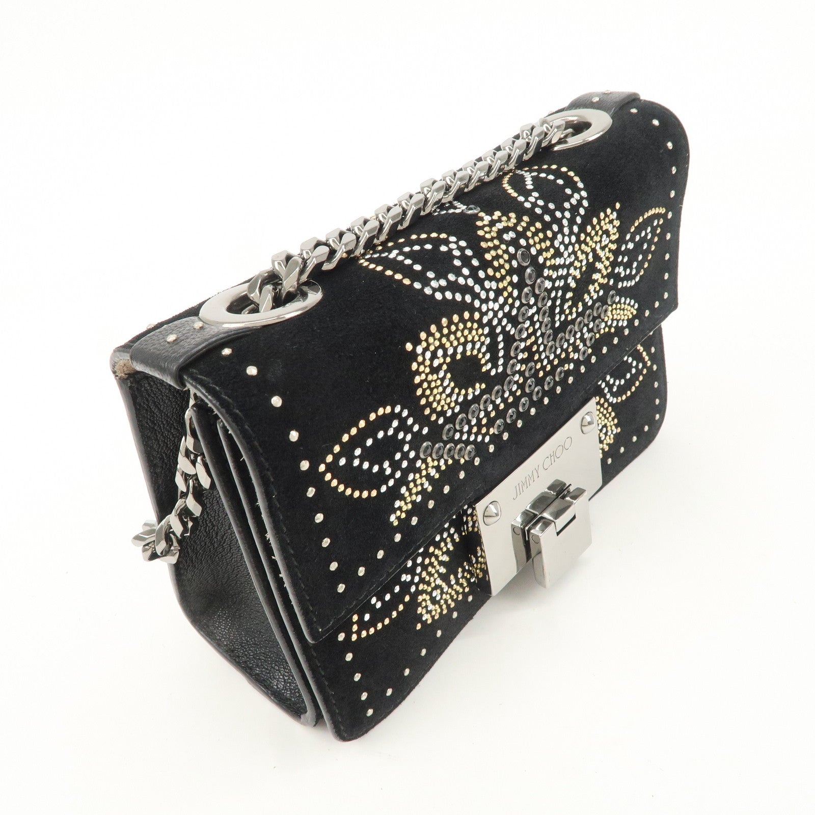 JIMMY CHOO Suede Leather Level Soft Mini Chain Shoulder Bag Used