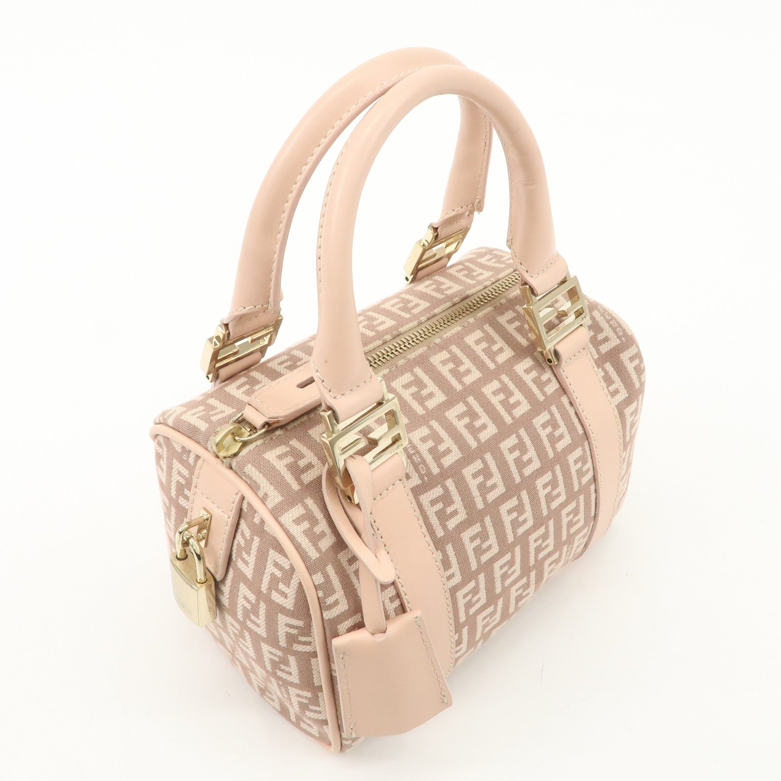 FENDI Zucchino Canvas Leather Mini Boston Bag Pink 8BL071 Used