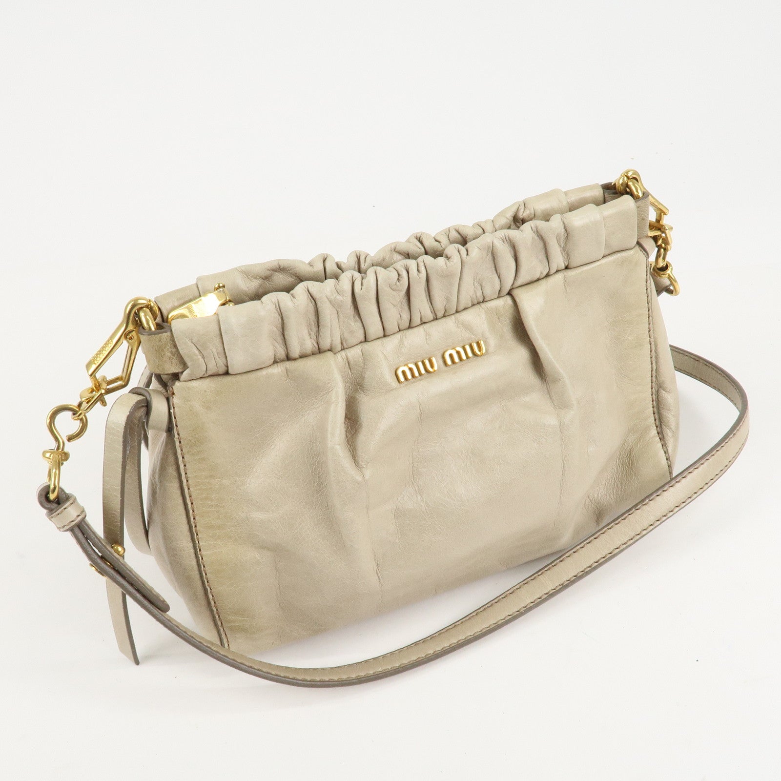 MIU MIU Leather Shoulder Bag Crossbody Bag Ivory Used