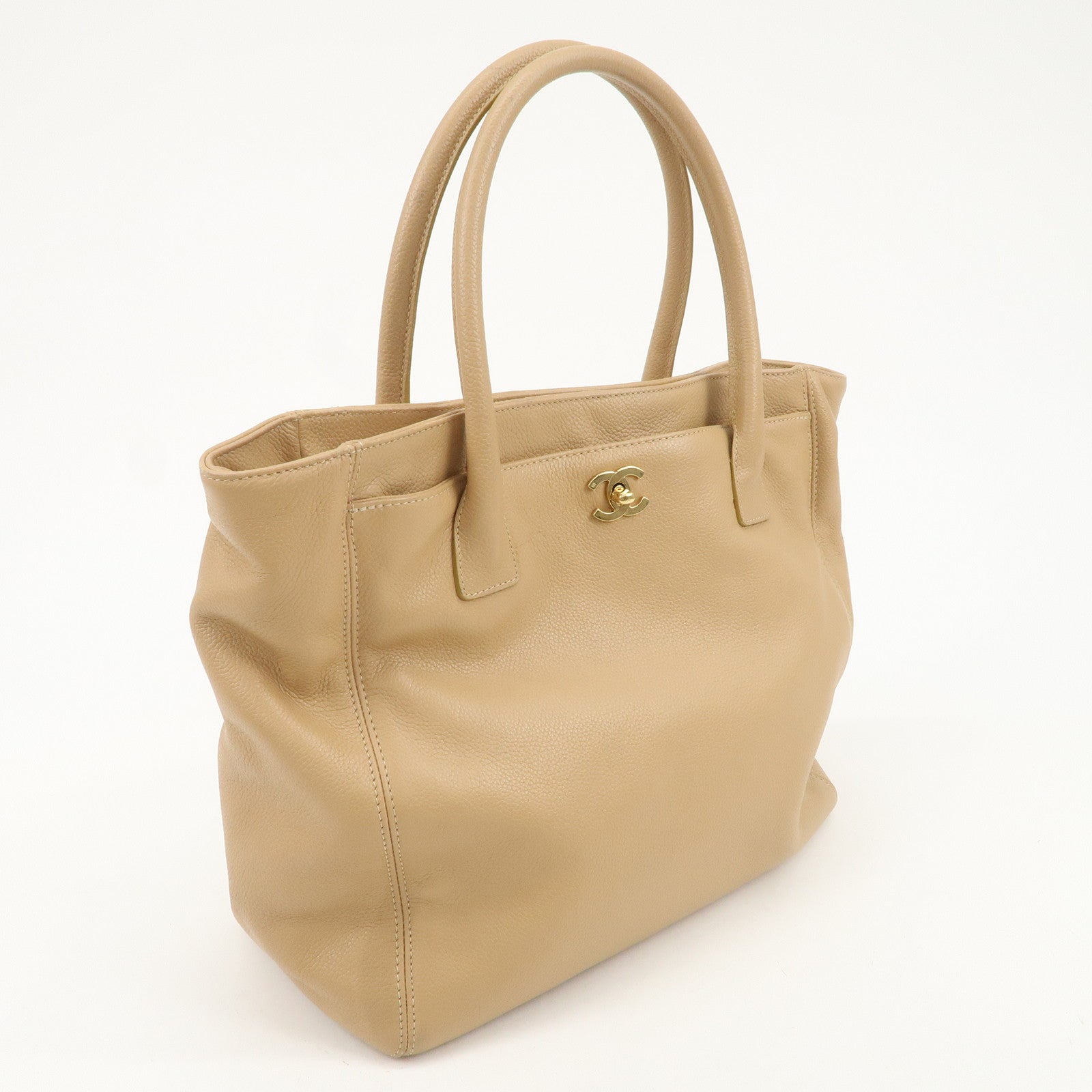 CHANEL COCO Mark Leather Executive Tote Bag Shoulder Bag Beige Used