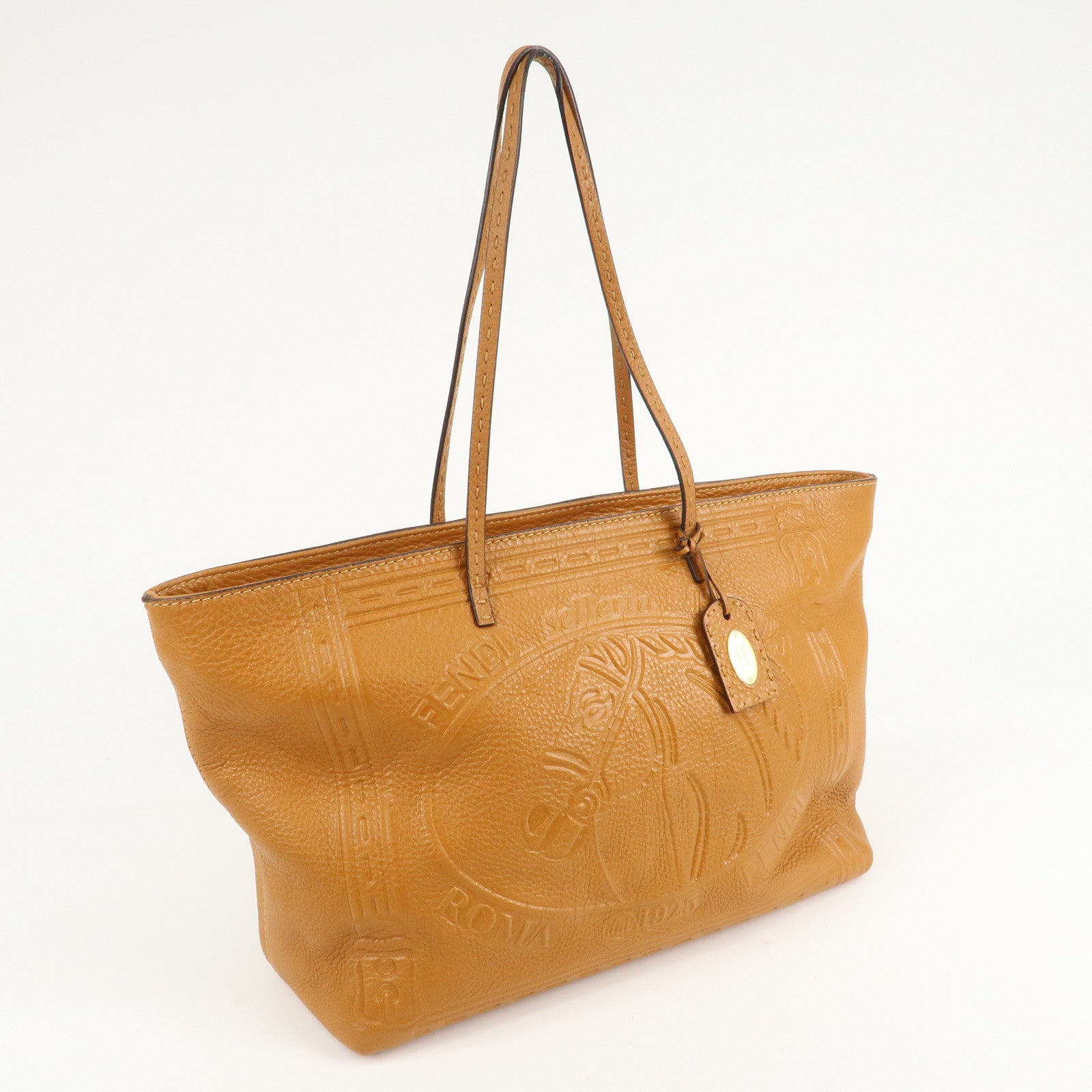 FENDI Selleria Leather Tote Bag Shoulder Bag Brown 8BH185 Used