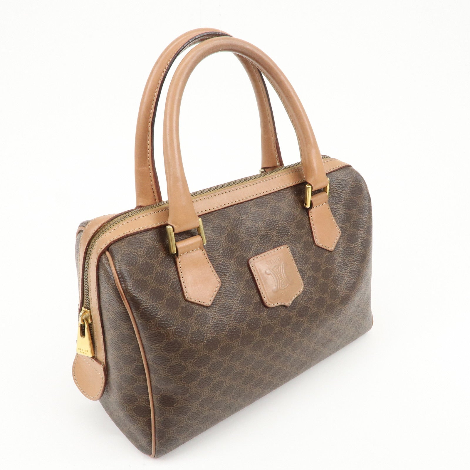 CELINE Macadam PVC Leather Boston Bag Hand Bag Brown Used