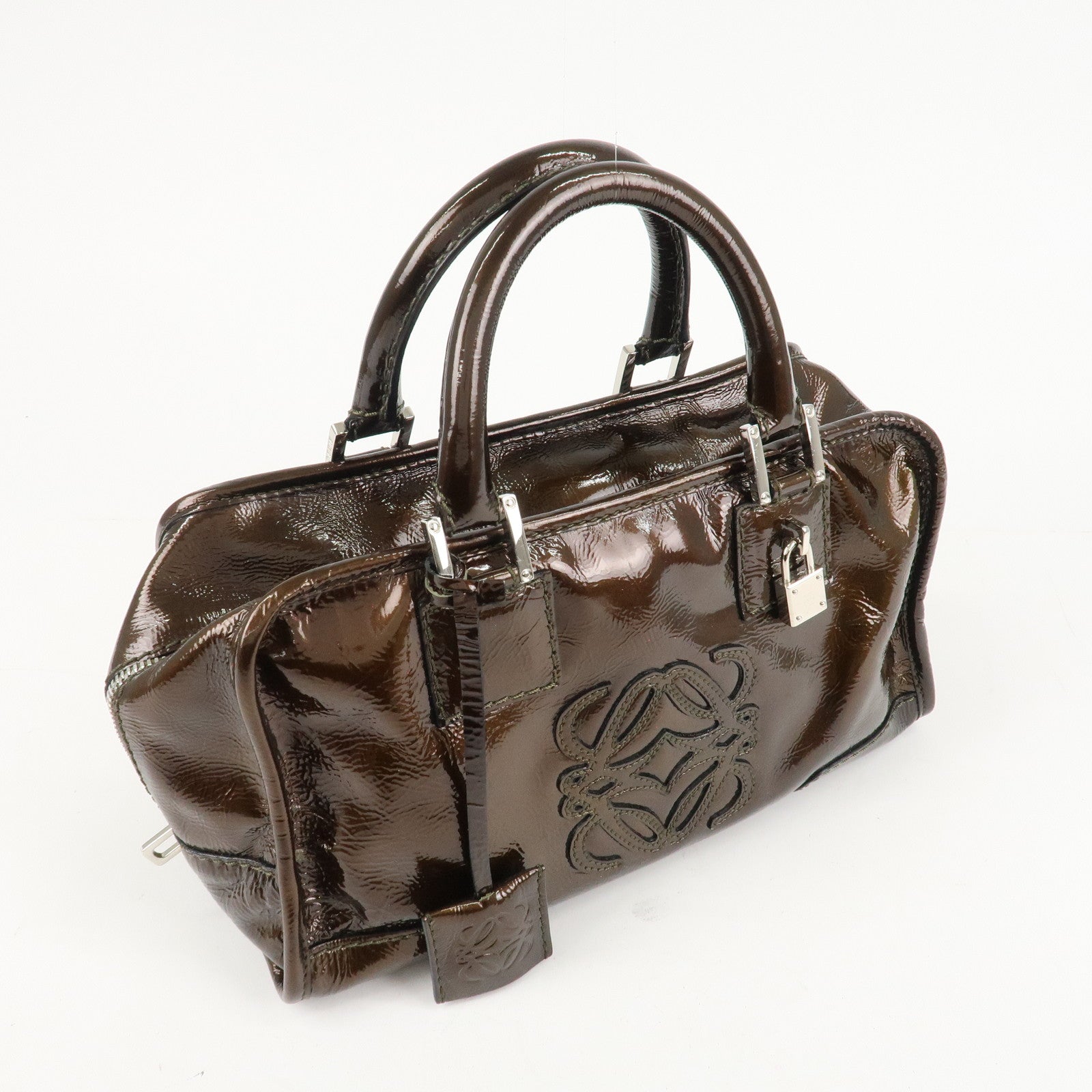 LOEWE Anagram Patent Leather Amasona28 Hand Bag Bronze Used