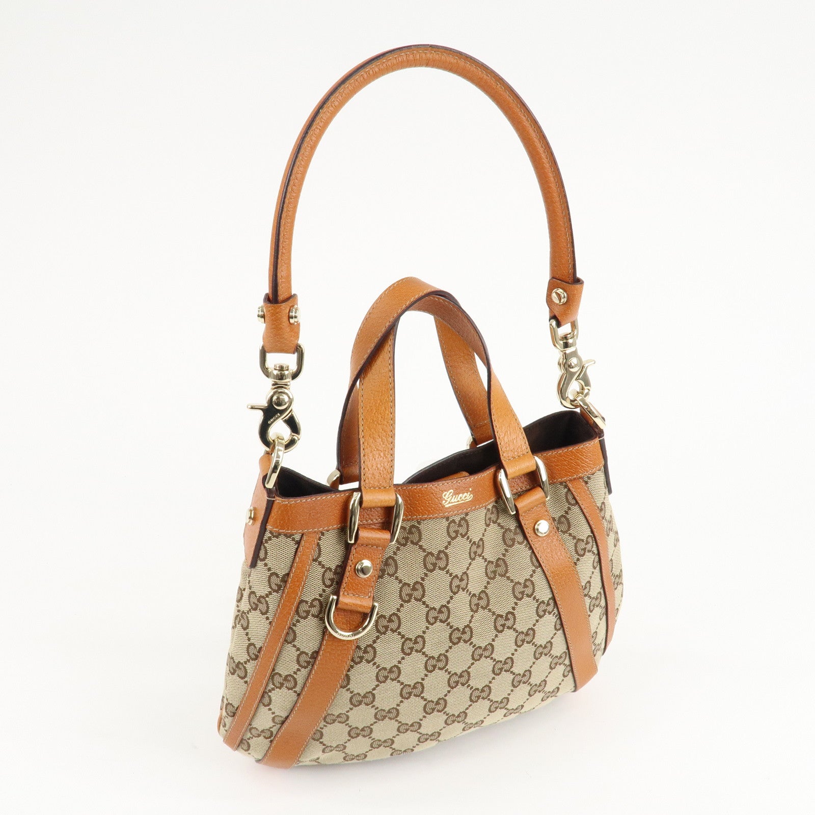 GUCCI GG Canvas Leather 2Way Shoulder Bag Beige Brown 146246 Used
