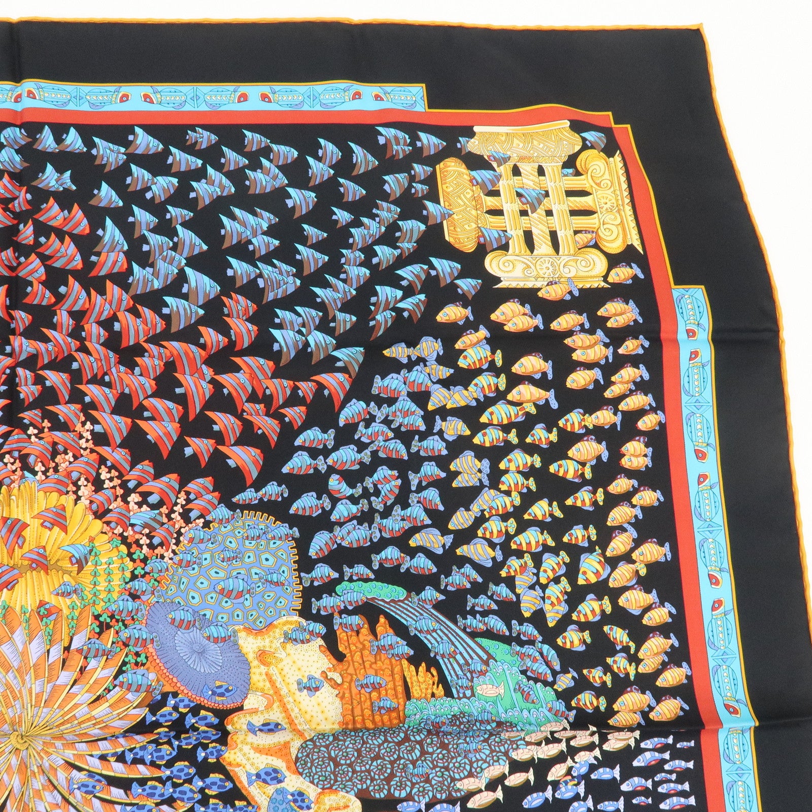 HERMES Carre 90 Silk 100% Scarf RENCONTRE OCEANE Black Multicolor Used