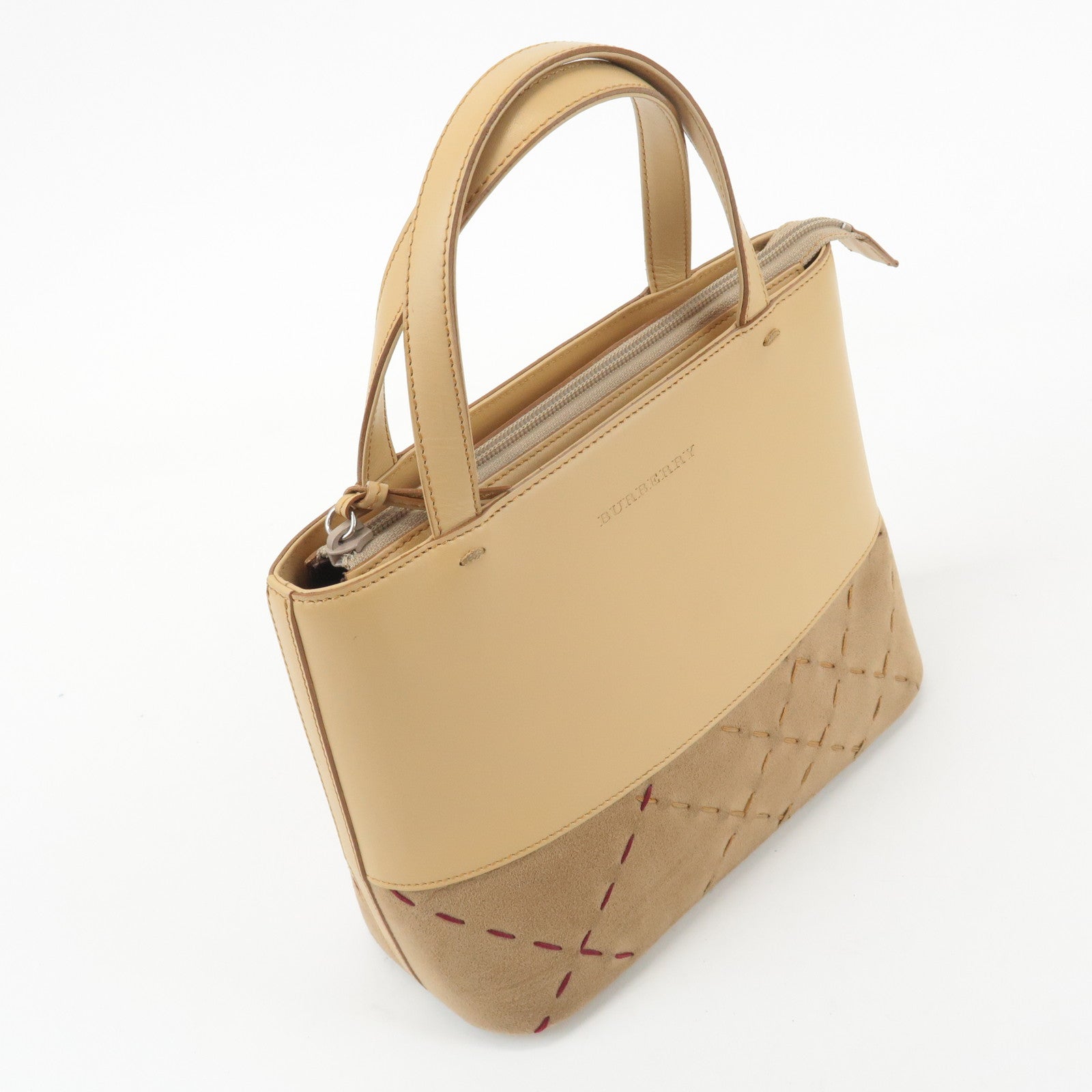 BURBERRY London Leather Suede Tote Bag Hand Bag Beige Used