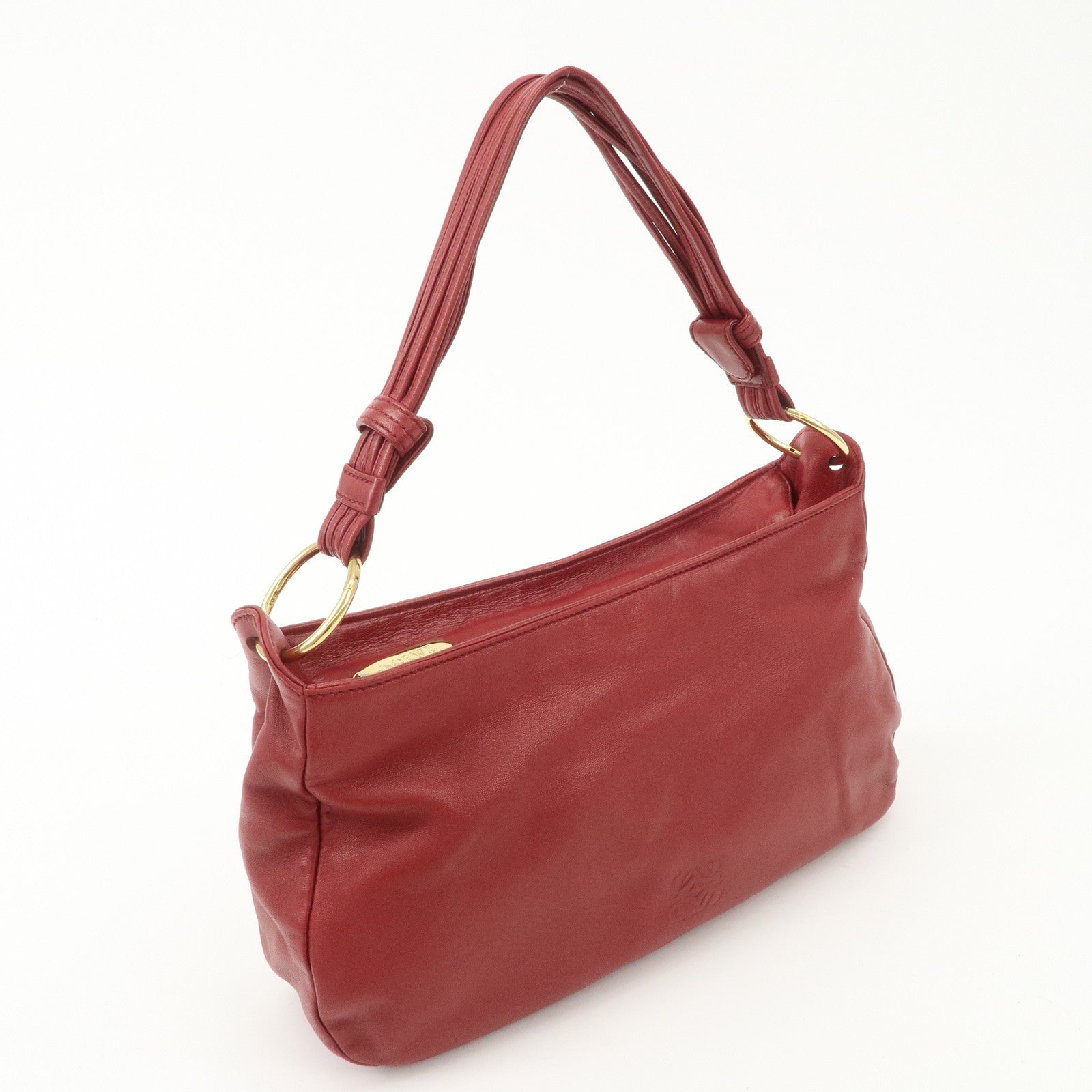 LOEWE Anagram Leather Shoulder Bag Hand Bag Gold Red Used