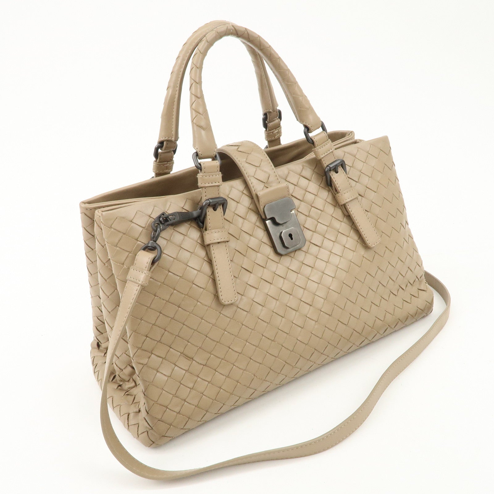 BOTTEGA VENETA Intrecciato Leather Roma Bag Hand Bag Beige Used